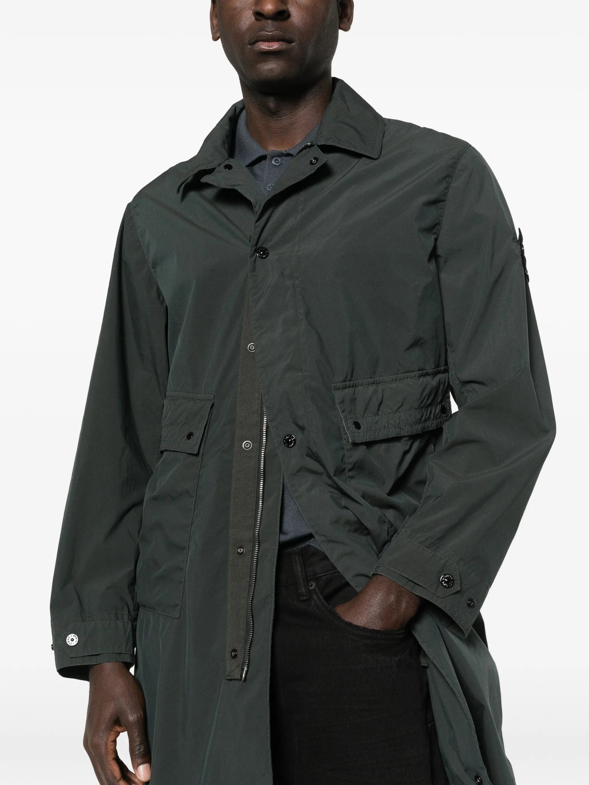 Stone Island button pocket long parka coat
