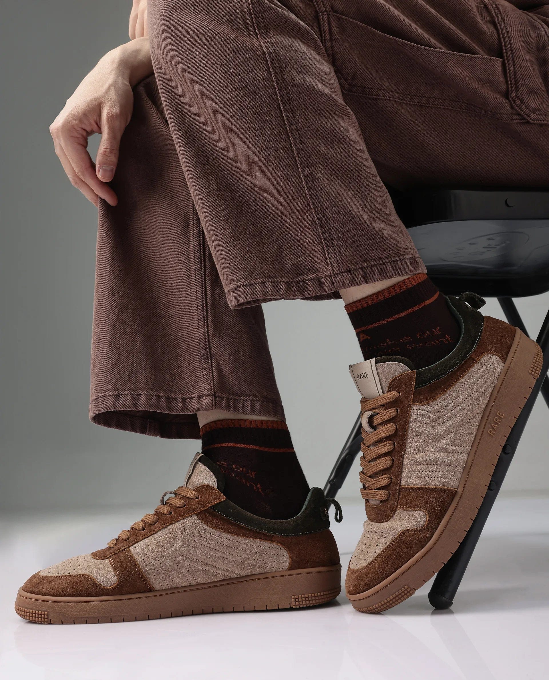 RAREZ Rare Rabbit Men's Banes Beige /Tan Genuine Suede Leather Low - Top Lace Up Sneaker Shoes