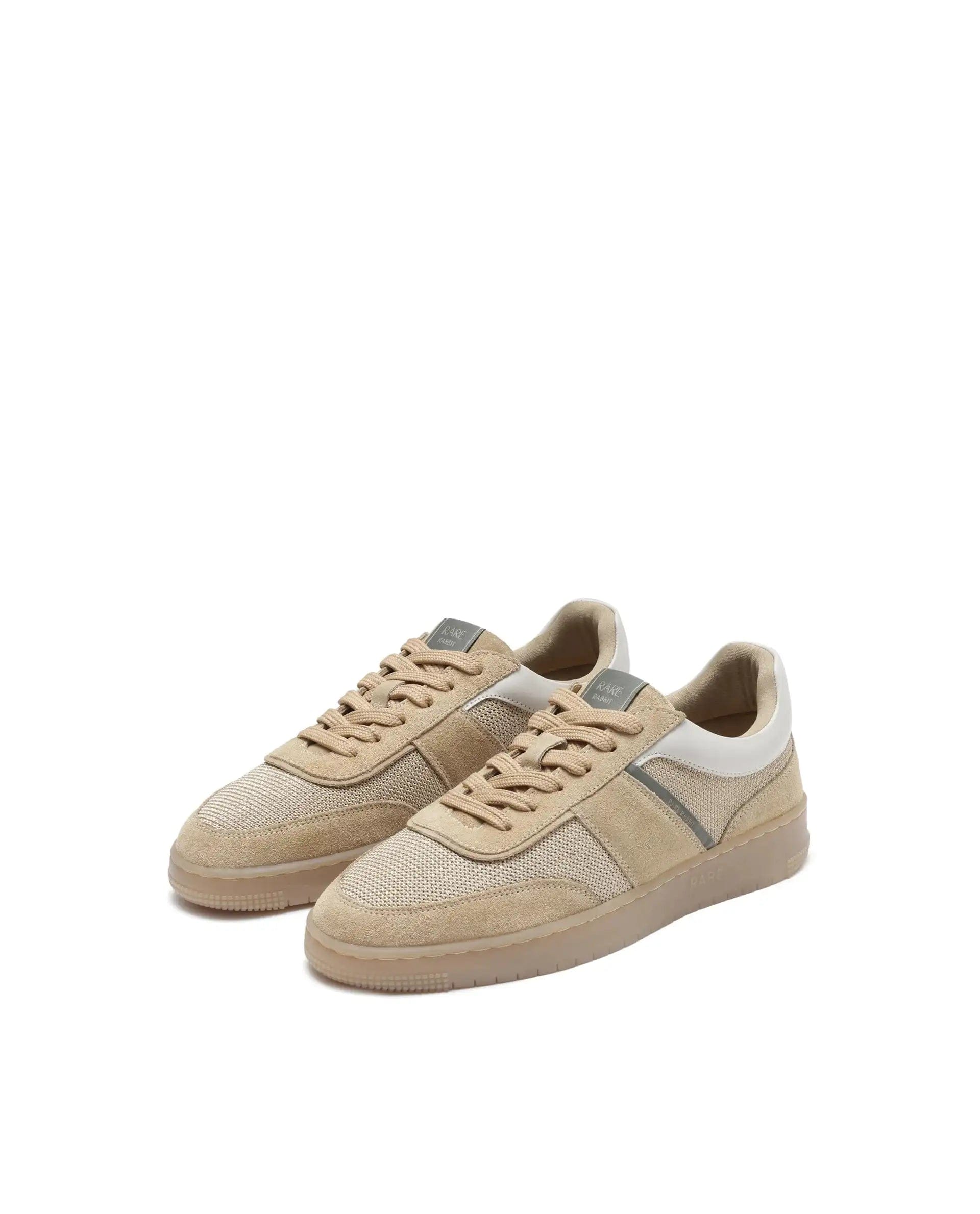 RAREZ Rare Rabbit Men's Rubio Beige Premium Suede, Leather And Mesh Upper Round Toe Low - Top Lace - Up Sneaker Shoes