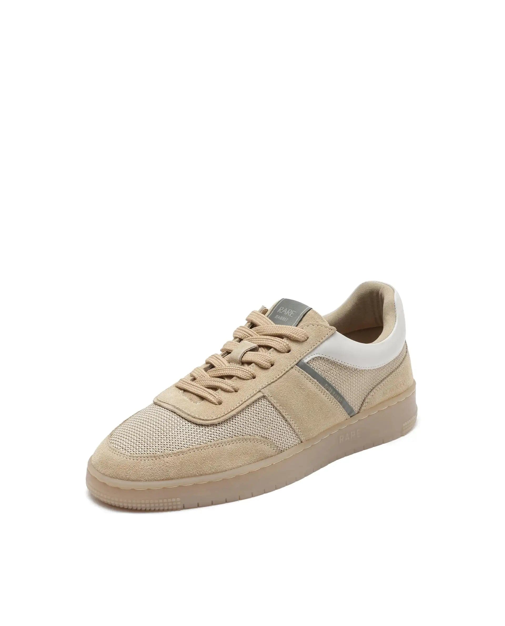 RAREZ Rare Rabbit Men's Rubio Beige Premium Suede, Leather And Mesh Upper Round Toe Low - Top Lace - Up Sneaker Shoes