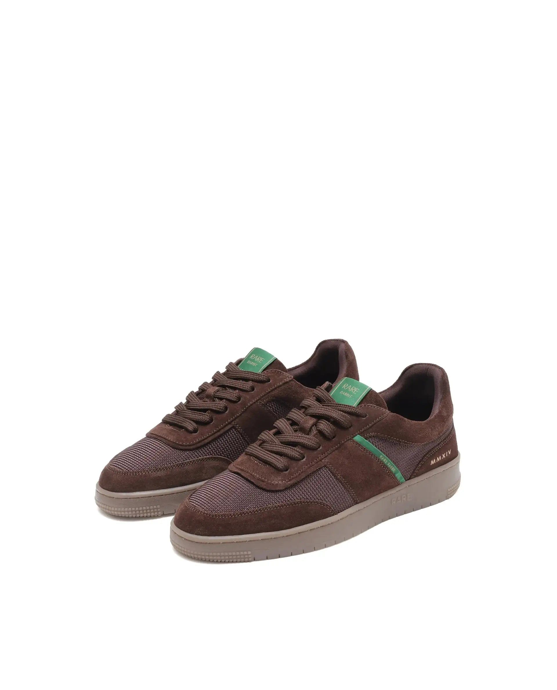 RAREZ Rare Rabbit Men's Rubio Dark Brown Premium Suede, Leather And Mesh Upper Round Toe Low - Top Lace - Up Sneaker Shoes