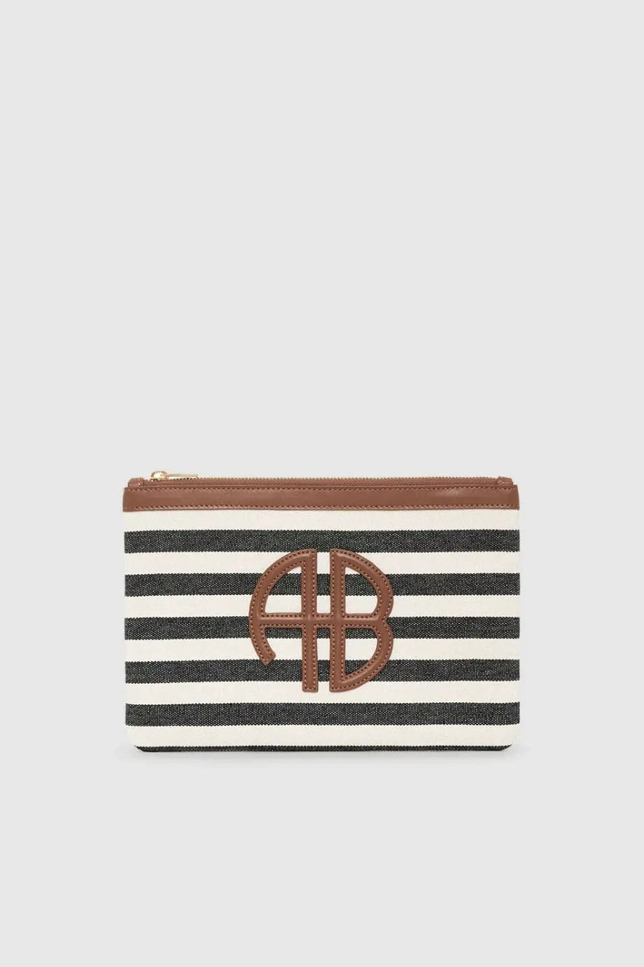ANINE BING Lili Stripes Cotton Zip Pouch in Black and White