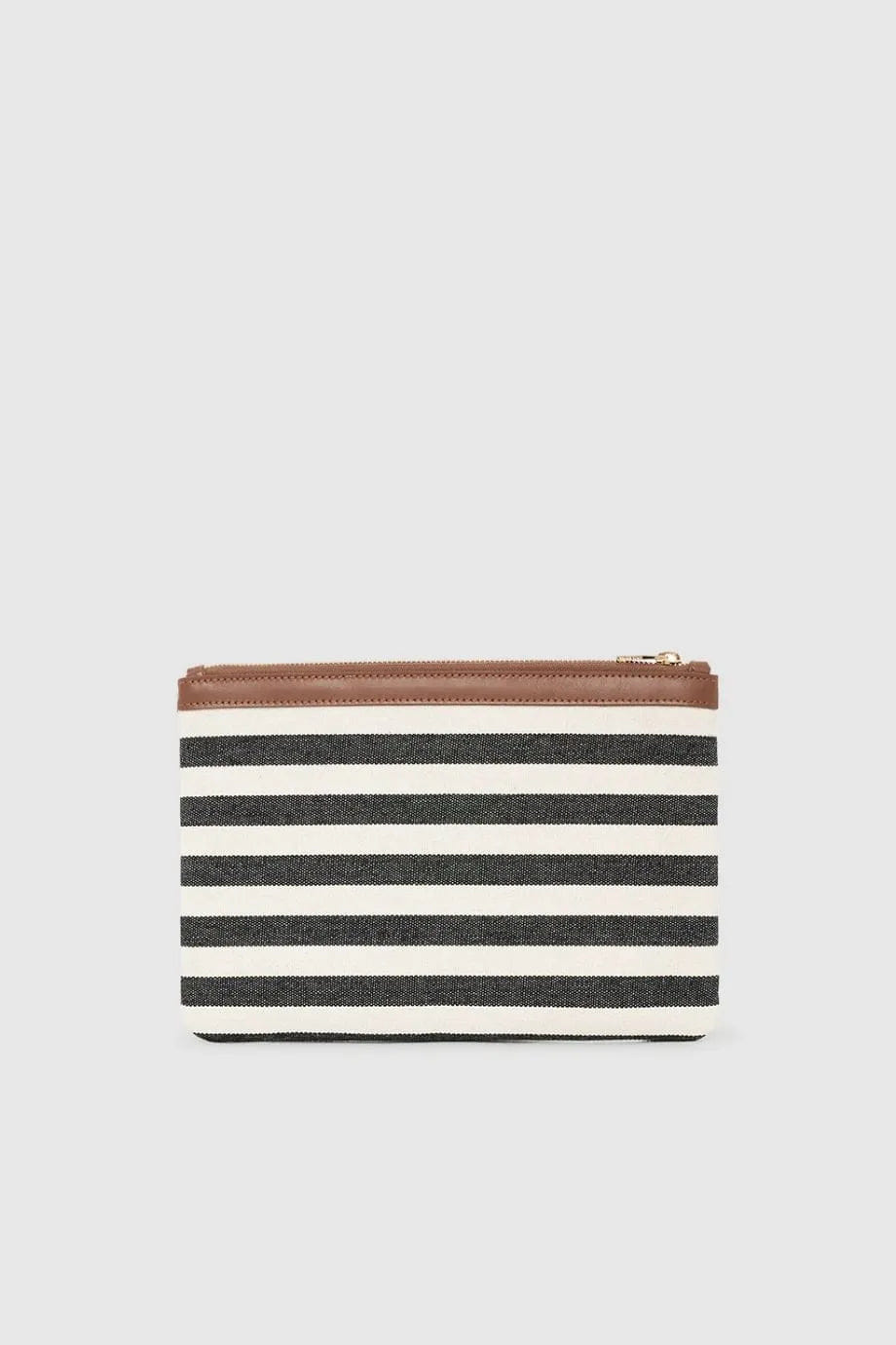 ANINE BING Lili Stripes Cotton Zip Pouch in Black and White
