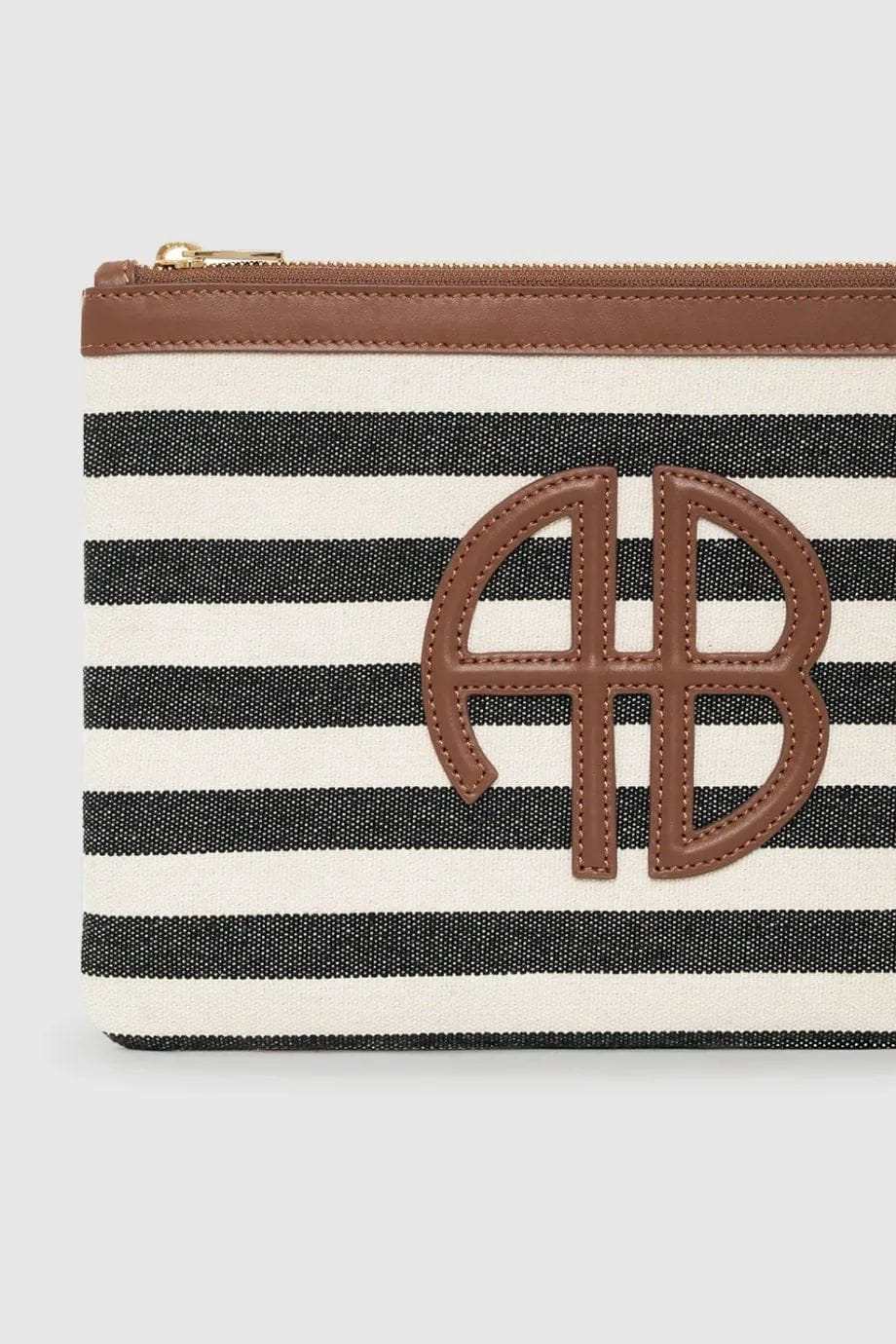 ANINE BING Lili Stripes Cotton Zip Pouch in Black and White