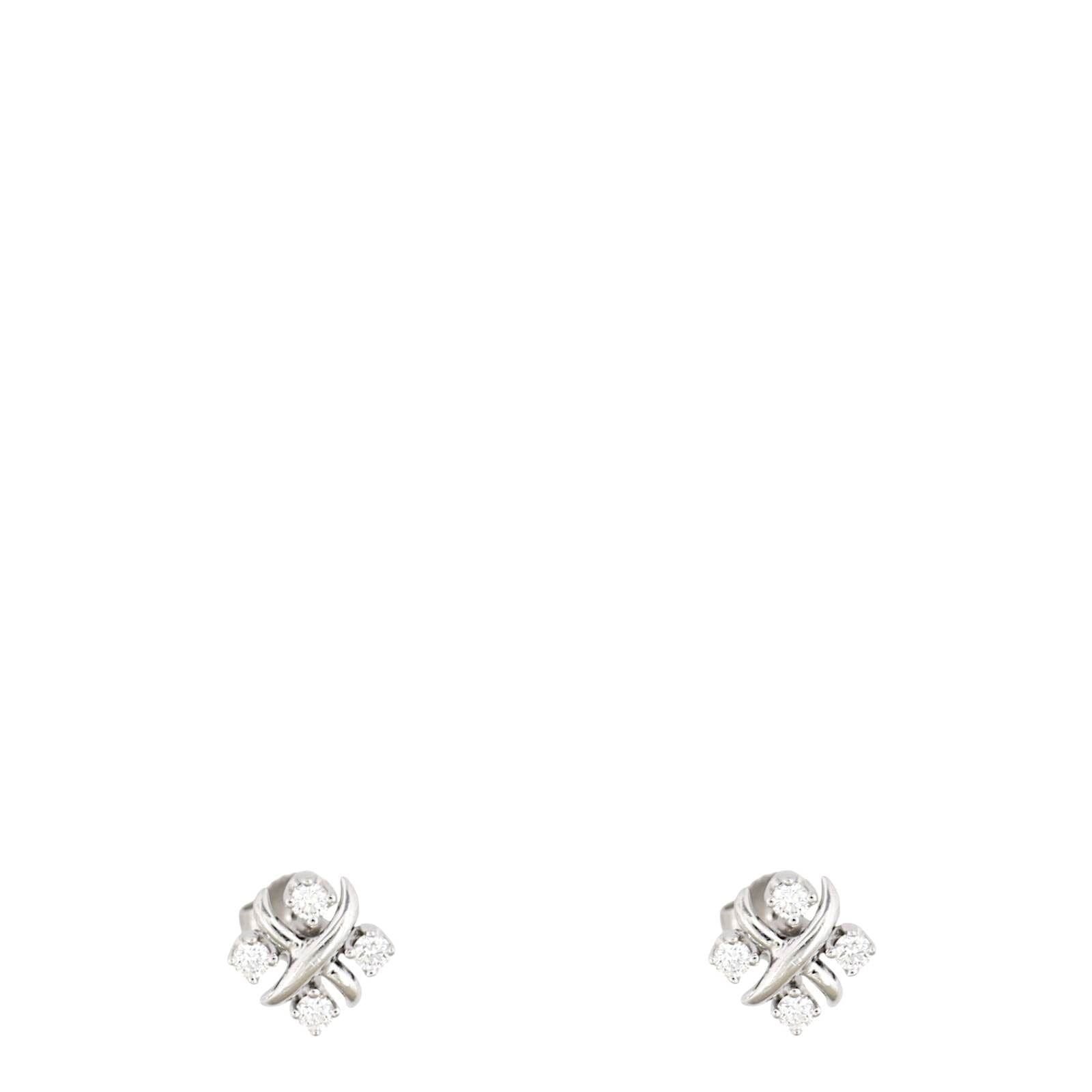 Tiffany & Co Schlumberger Diamond Platinum Lynn Stud Earrings