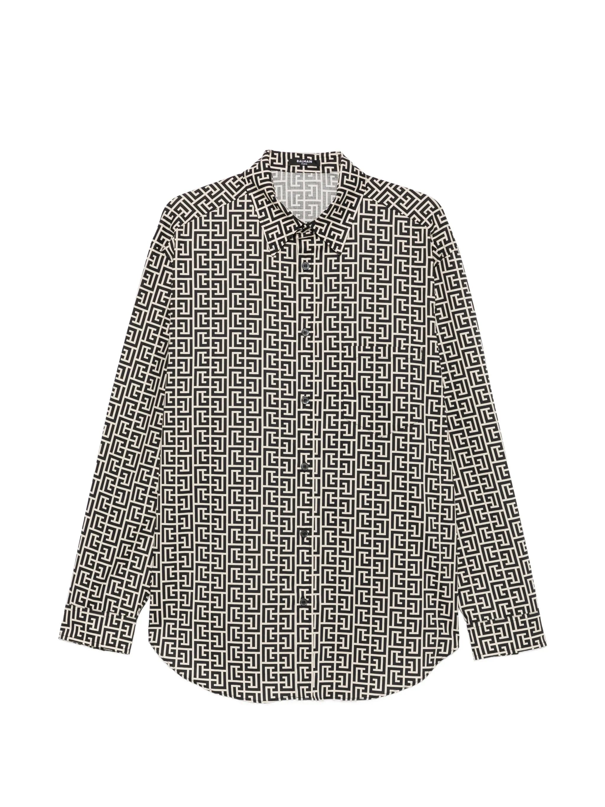 Balmain monogram - print button - down shirt