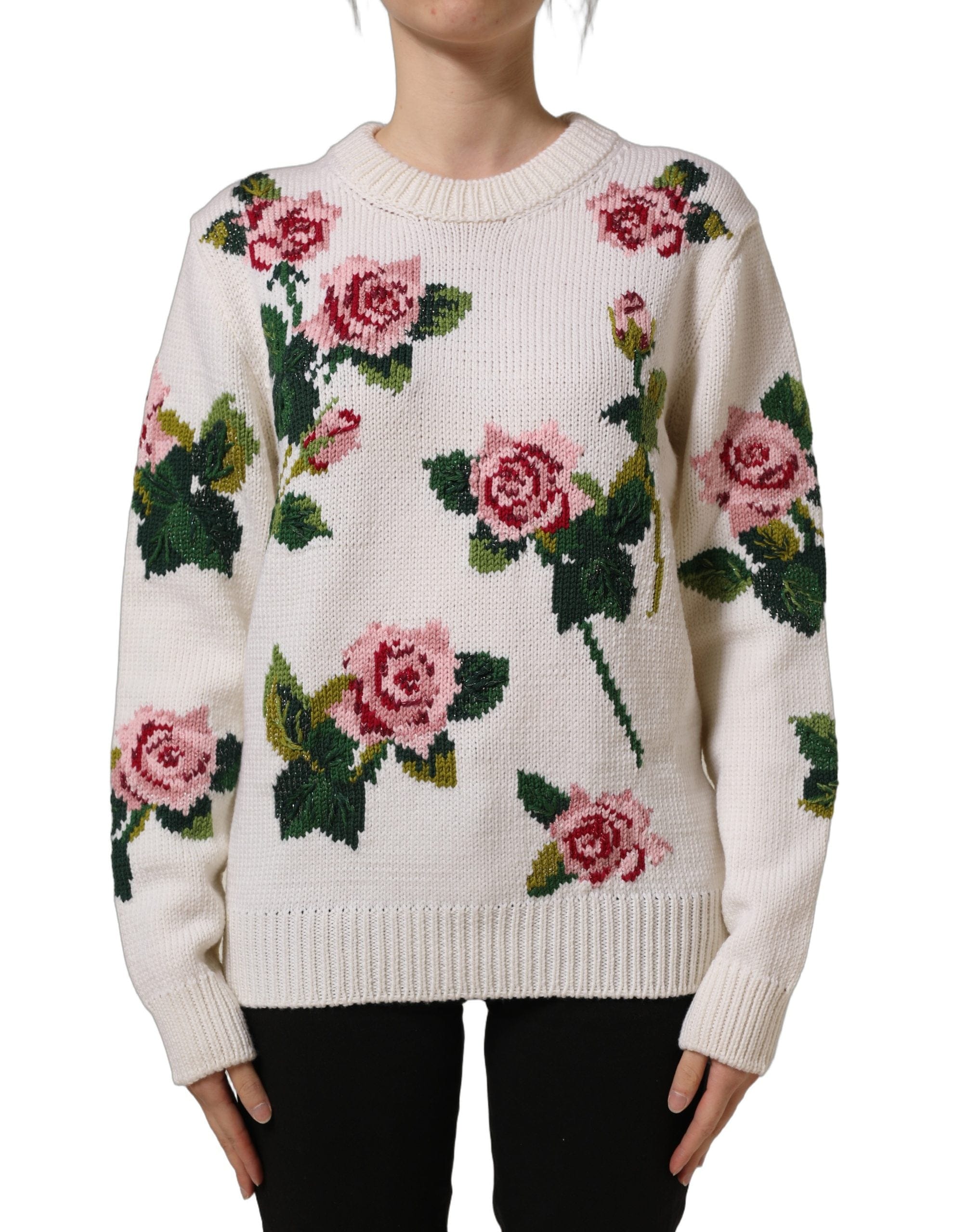 Dolce & Gabbana Wool Floral Crew Neck Pullover Women's Sweater