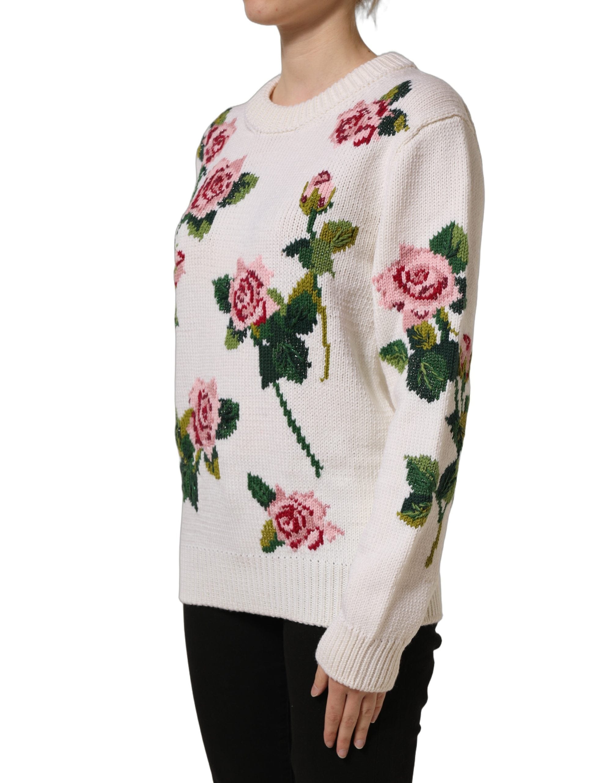 Dolce & Gabbana Wool Floral Crew Neck Pullover Women's Sweater