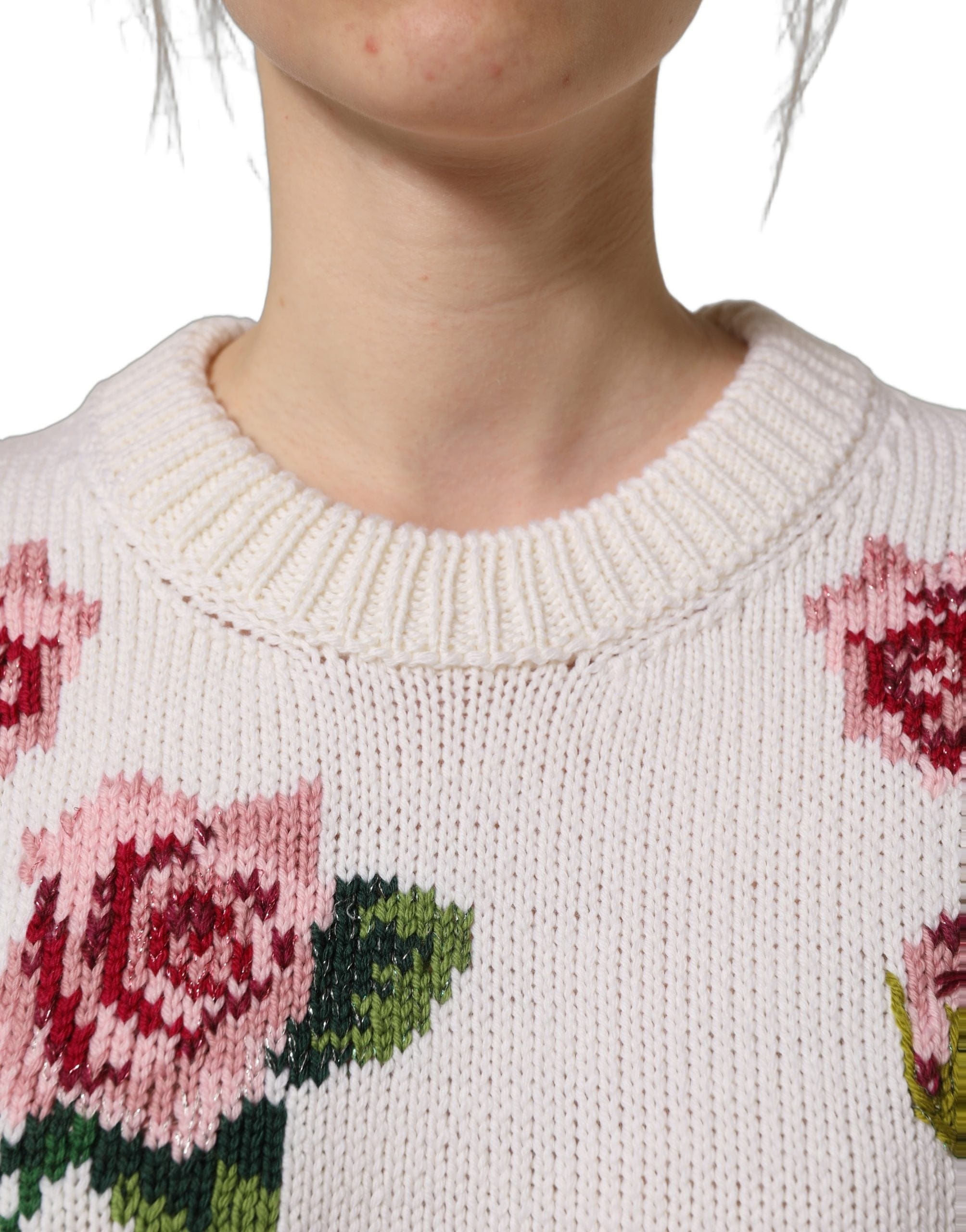 Dolce & Gabbana Wool Floral Crew Neck Pullover Women's Sweater