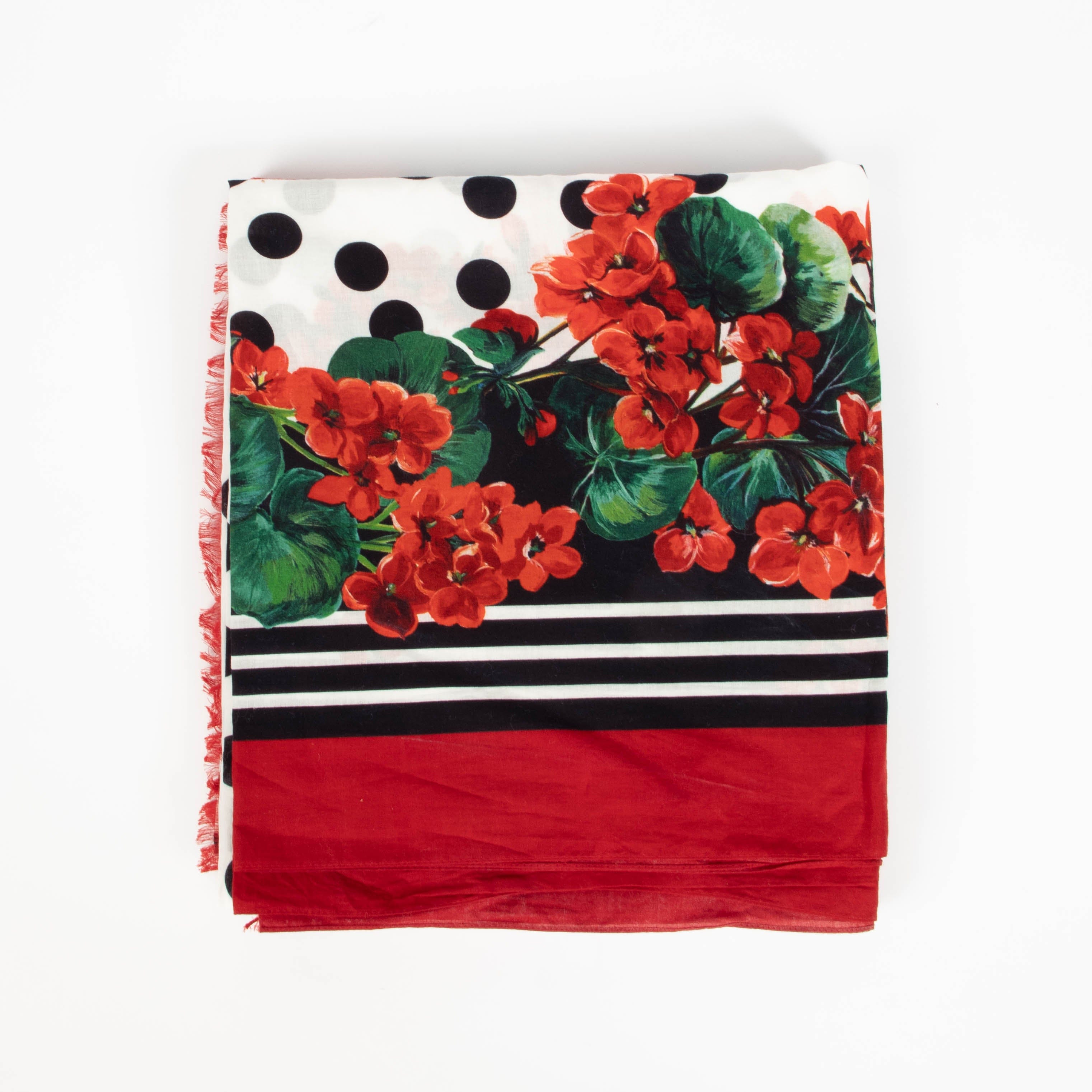 Dolce & Gabbana Polka Dot Floral Cotton Pareo Sarong