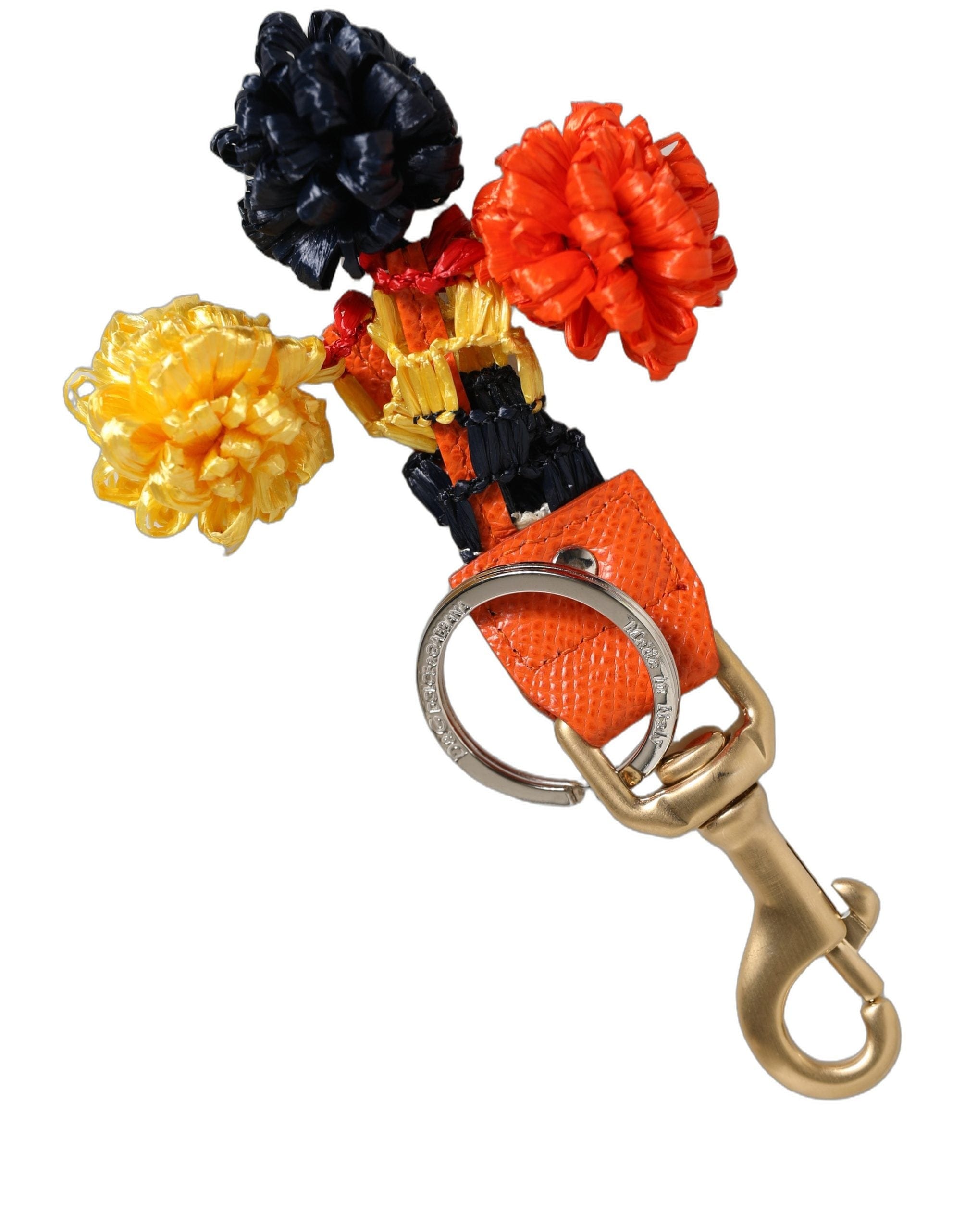 Dolce & Gabbana Raffia Leather Clasp Finder Chain Keyring Women's Multicolor