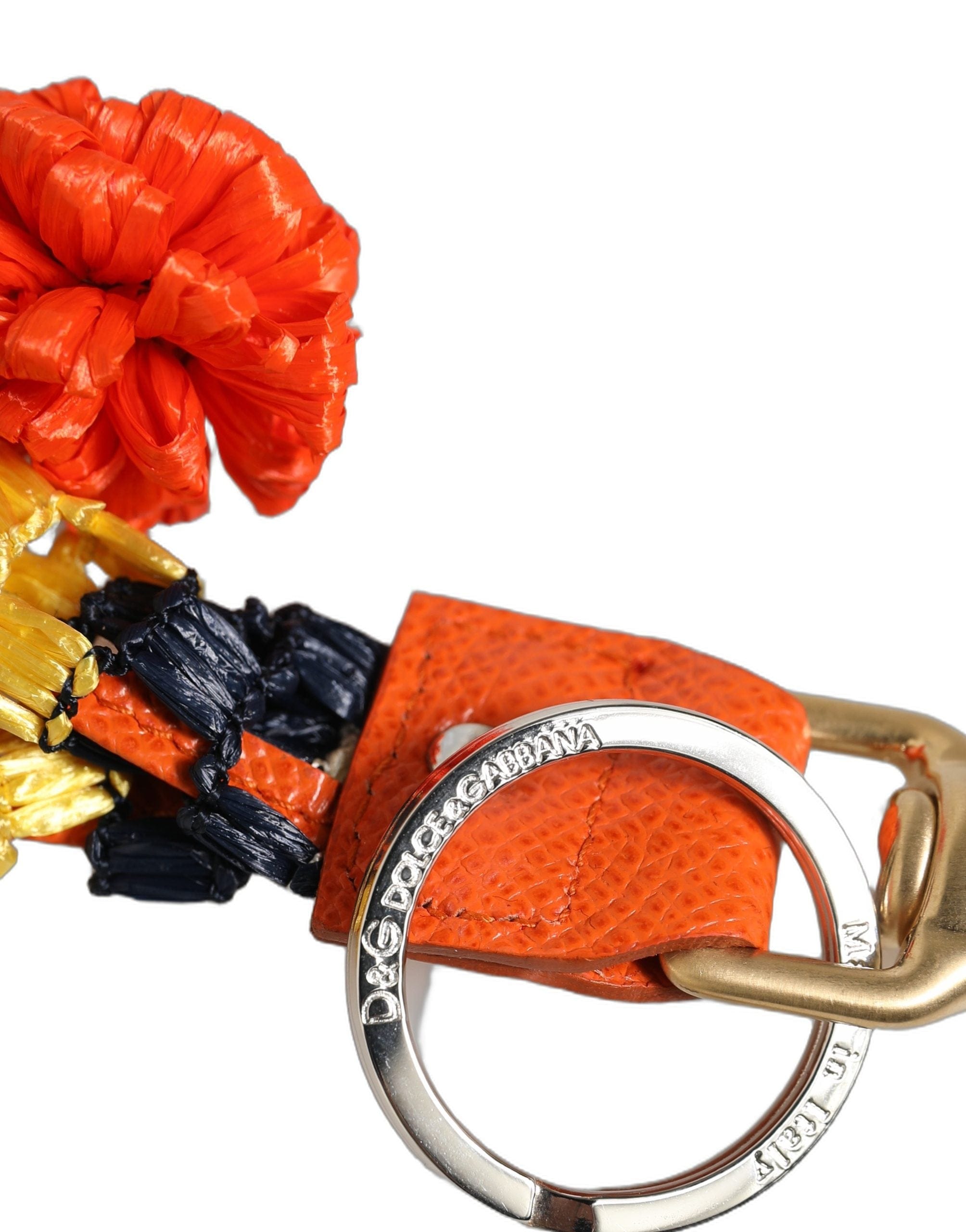 Dolce & Gabbana Raffia Leather Clasp Finder Chain Keyring Women's Multicolor