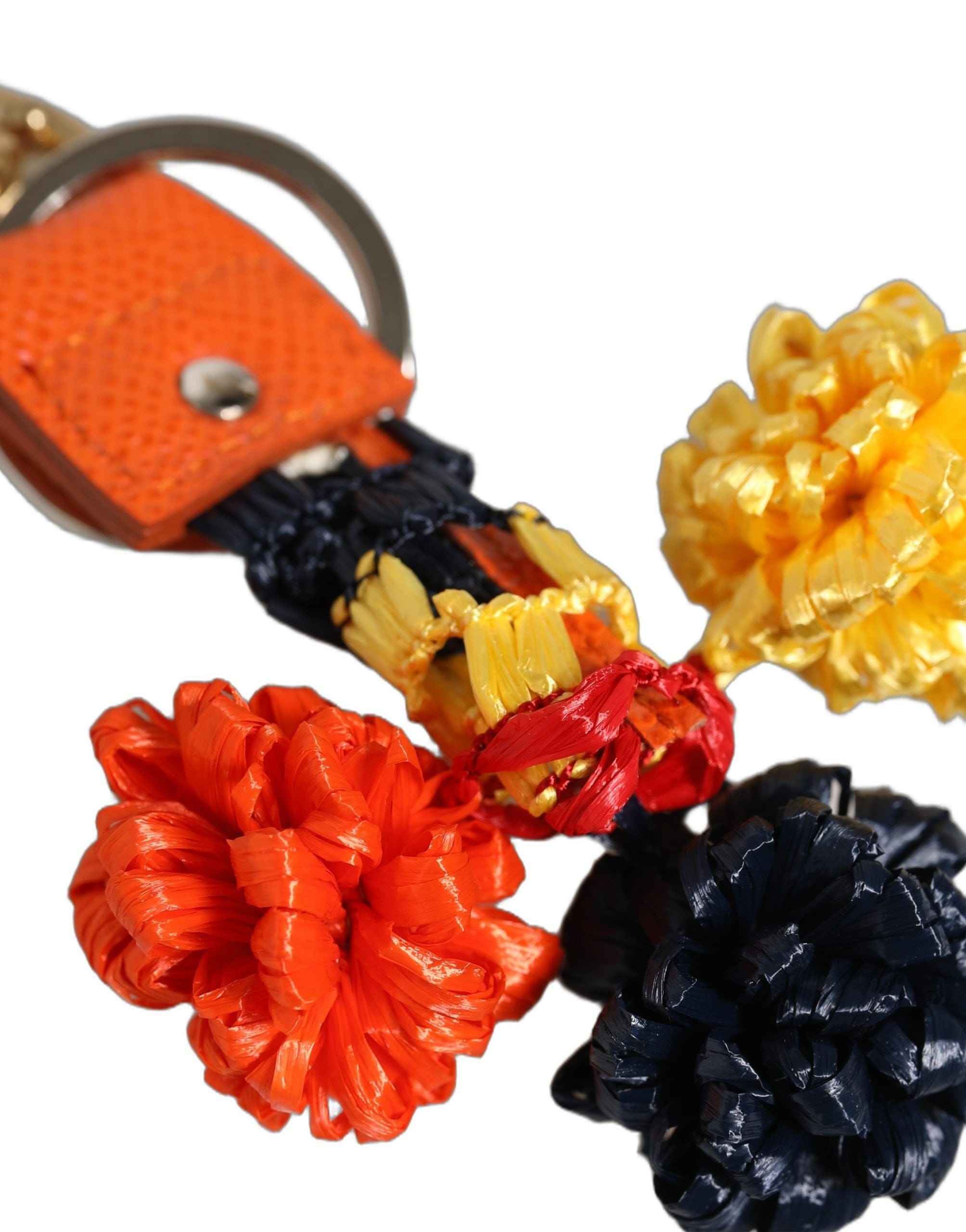 Dolce & Gabbana Raffia Leather Clasp Finder Chain Keyring Women's Multicolor