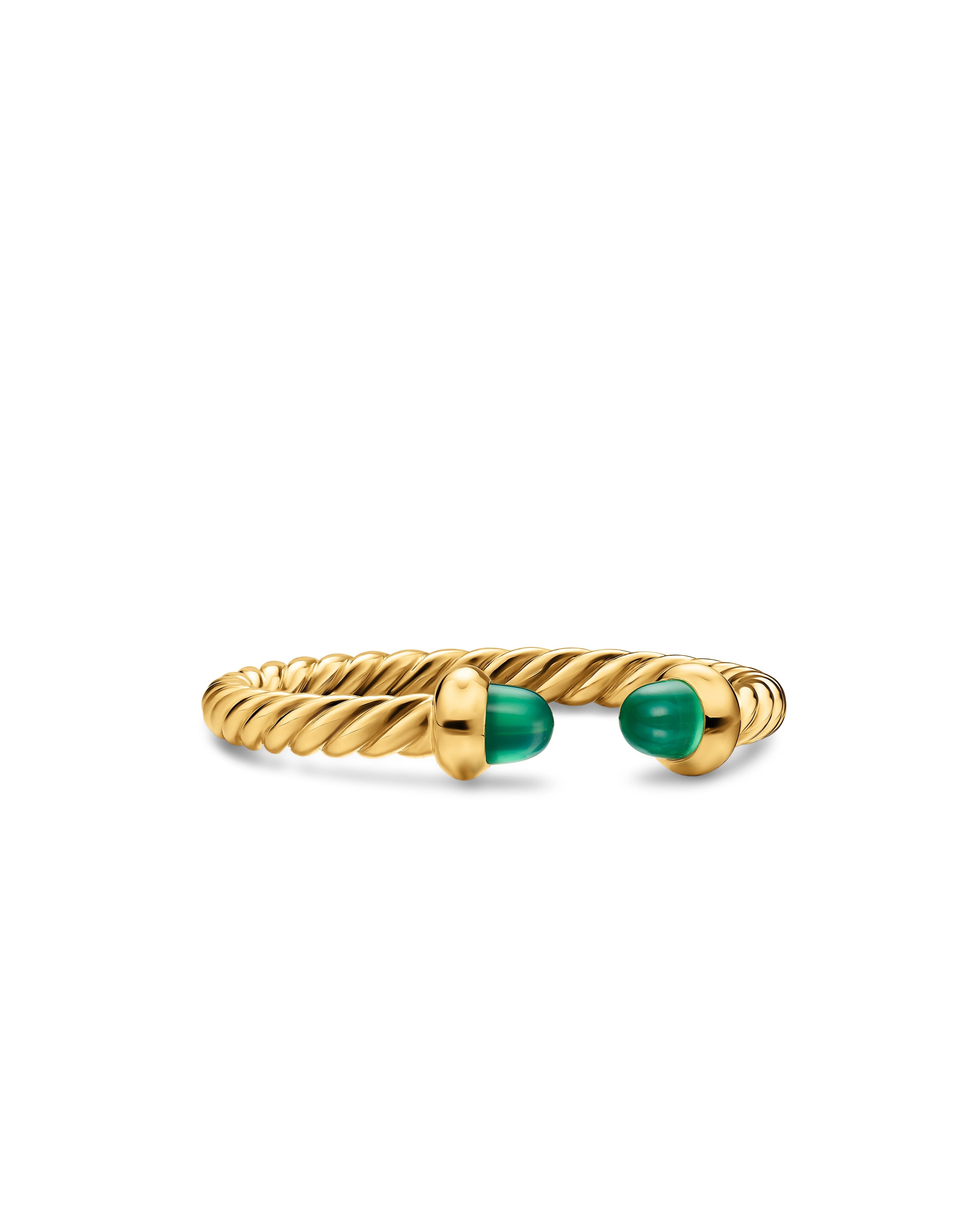 David Yurman Micro Cablespira Flex Open Ring in 18K Yellow Gold with Emeralds, 2.5 mm, Size 6