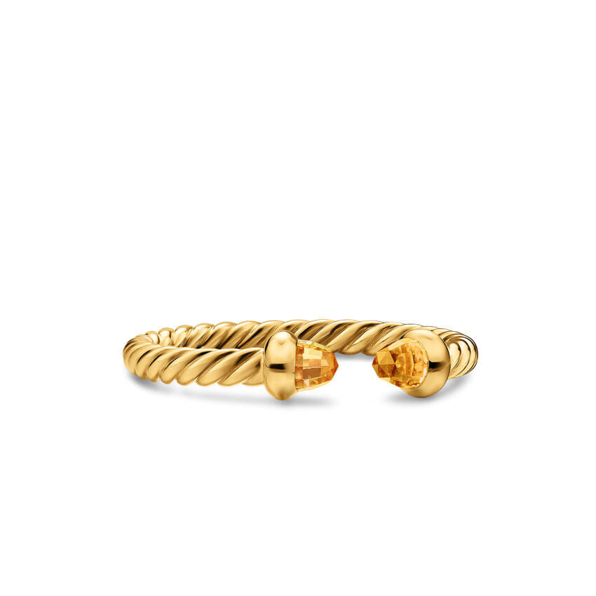 David Yurman Micro Cablespira Flex Open Ring in 18K Yellow Gold with Citrine, 2.5 mm, Size 7