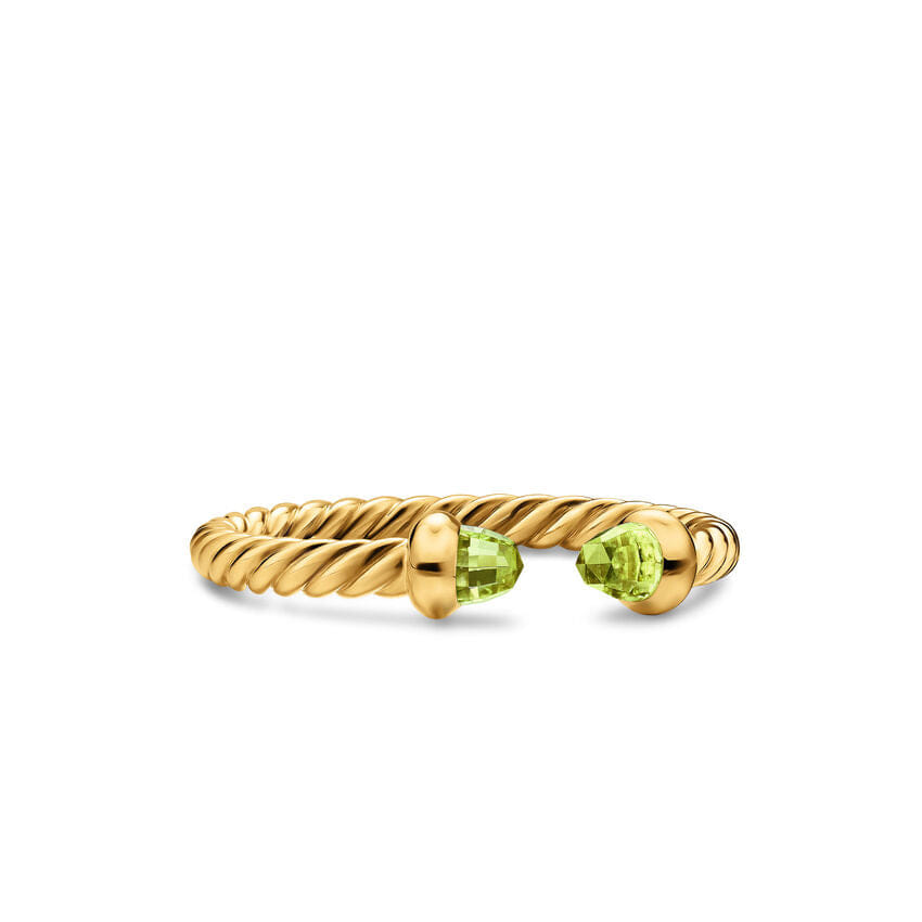 David Yurman Micro Cablespira Flex Open Ring in 18K Yellow Gold with Peridot, 2.5 mm, Size 6