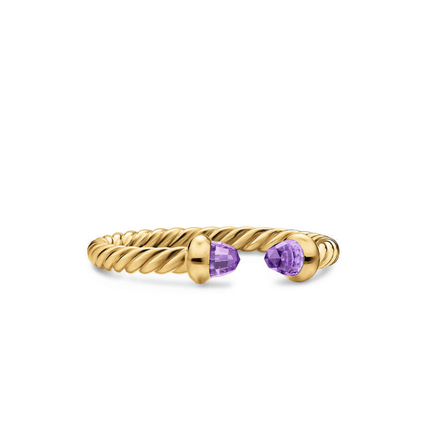 David Yurman Micro Cablespira Flex Open Ring in 18K Yellow Gold with Amethyst, 2.5 mm, Size 6