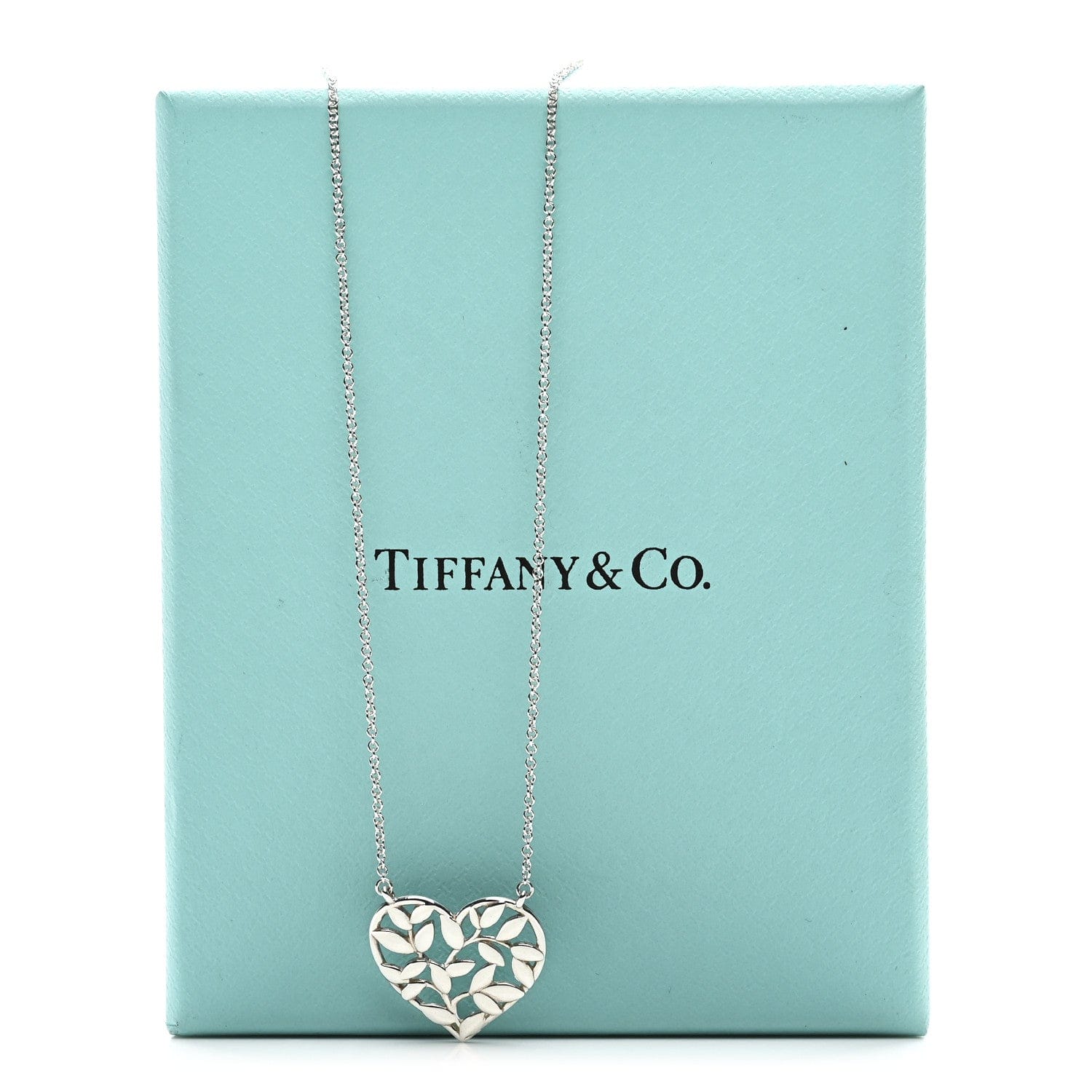 Tiffany Sterling Silver Paloma Picasso Olive Leaf Heart Pendant Necklace