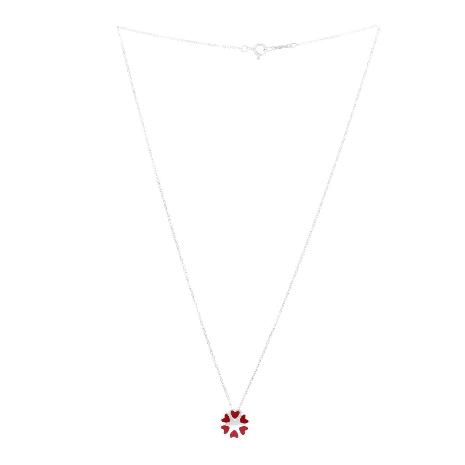 Tiffany Sterling Silver Enamel Paloma Picasso Crown of Hearts Pendant Necklace Red