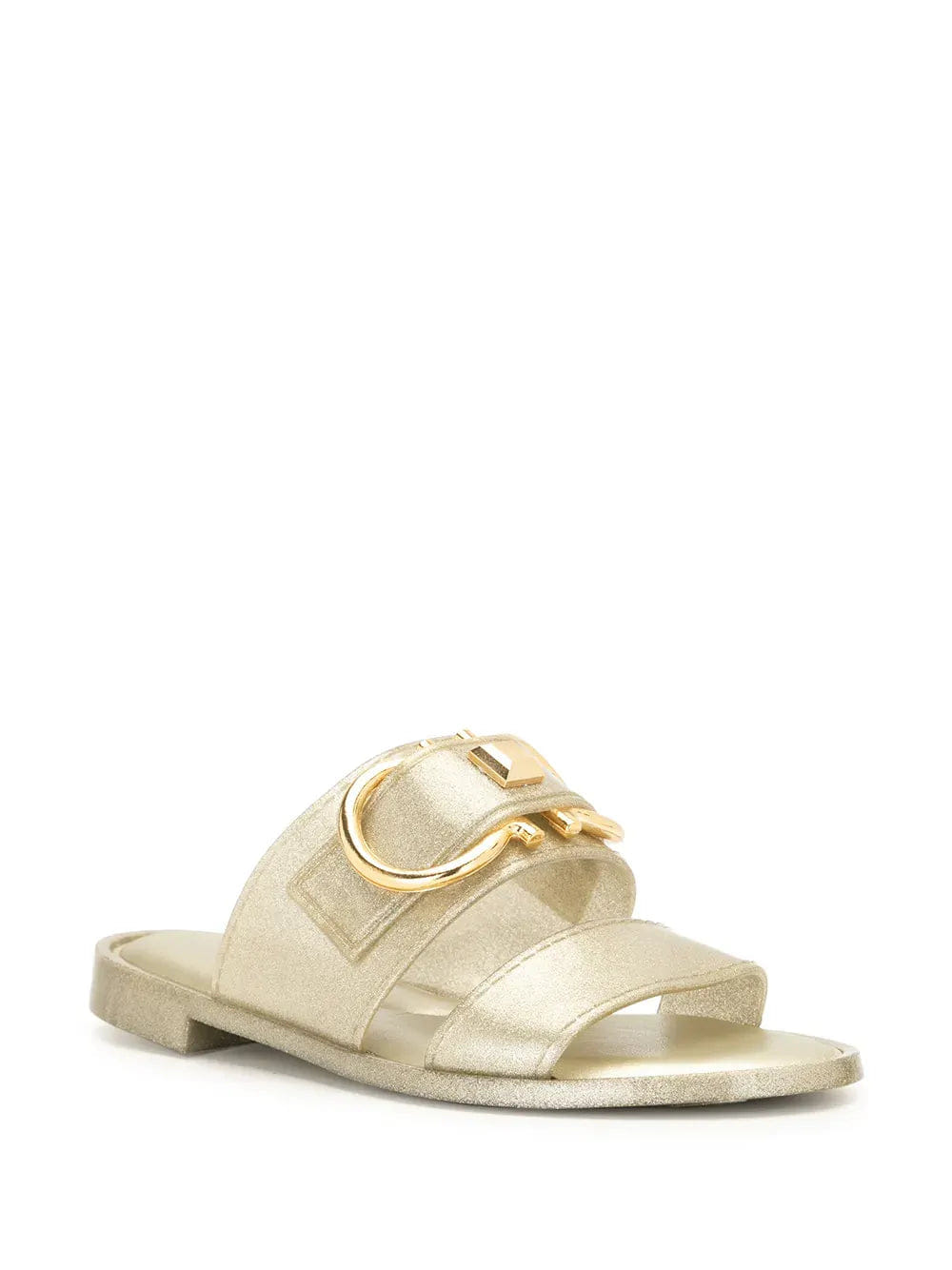 Ferragamo Gancini Metallic Flat Sandals