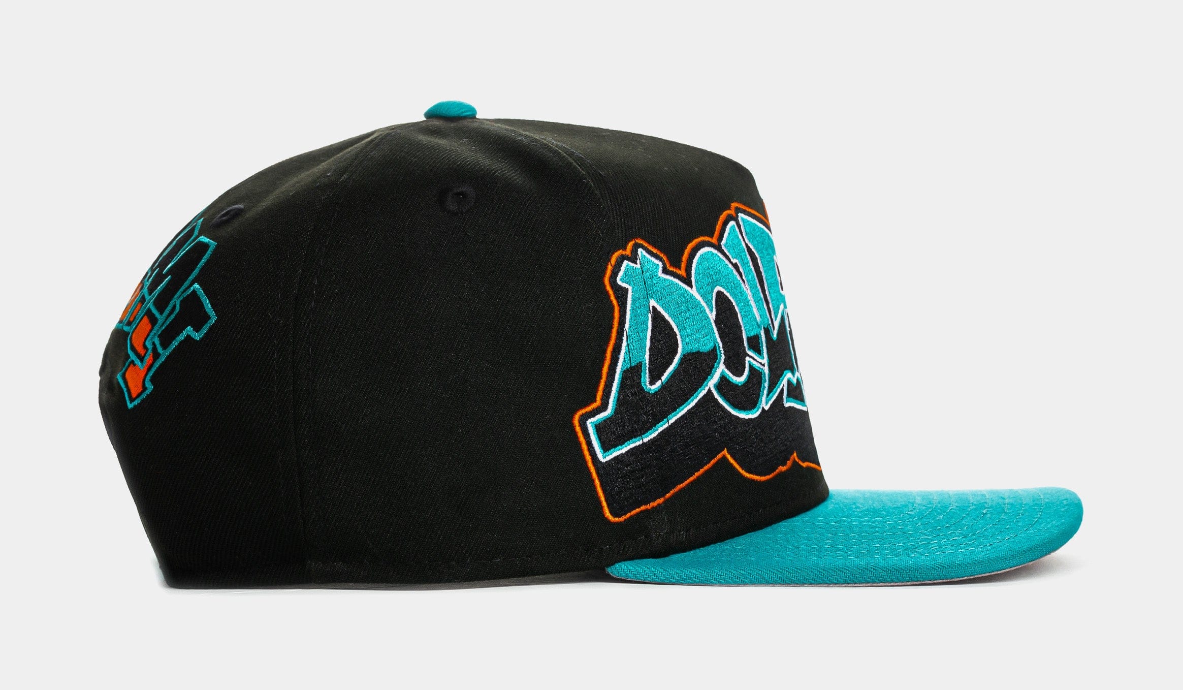 NEW ERA Shoe Palace x New Era NFL 90s Graffiti Exclusive Miami Dolphins Snapback Mens Hat (Black/Teal)