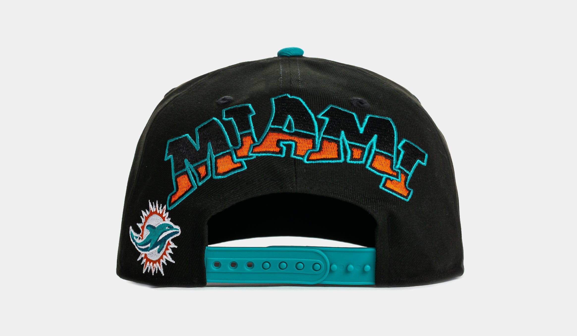 NEW ERA Shoe Palace x New Era NFL 90s Graffiti Exclusive Miami Dolphins Snapback Mens Hat (Black/Teal)