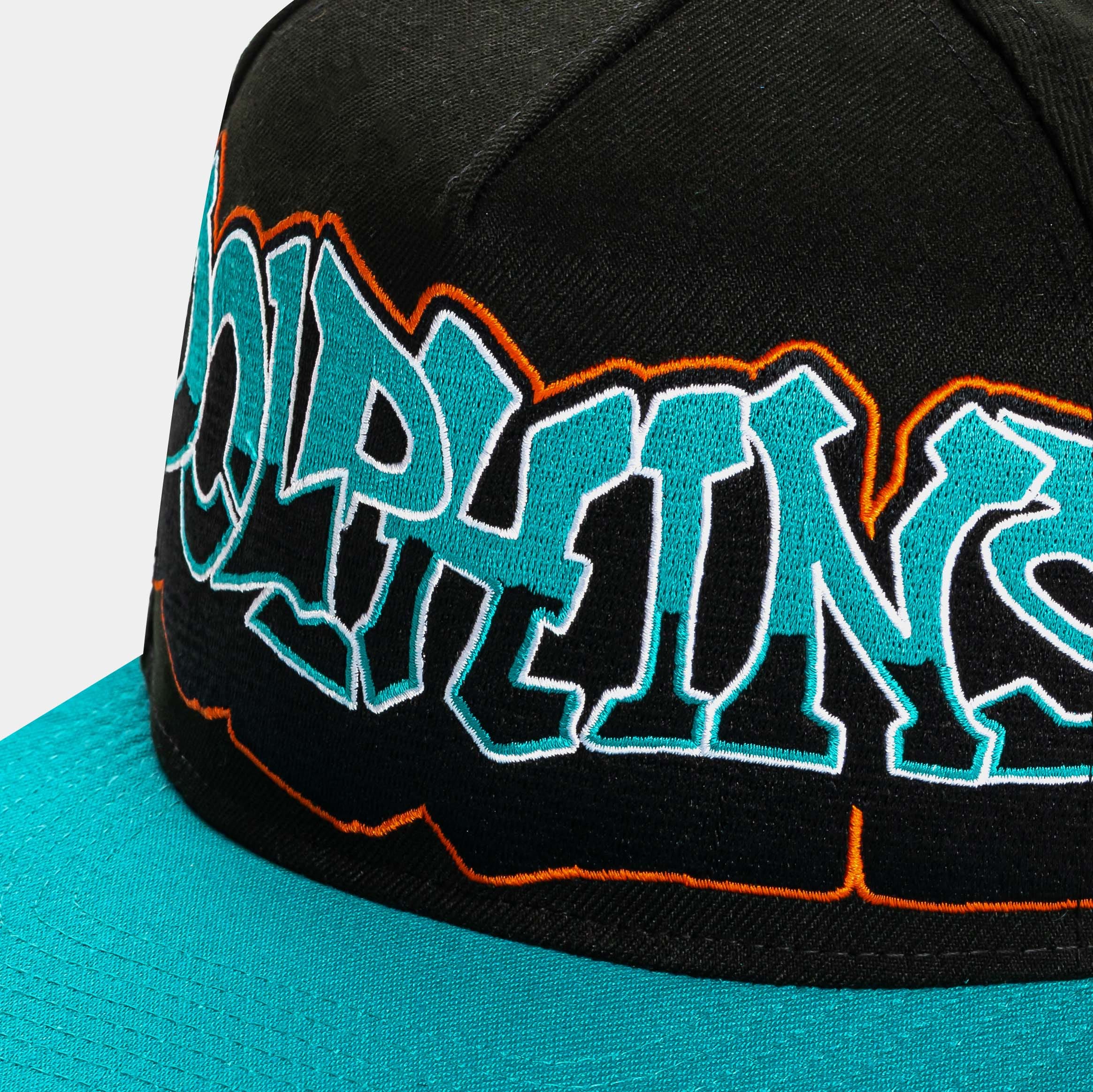 NEW ERA Shoe Palace x New Era NFL 90s Graffiti Exclusive Miami Dolphins Snapback Mens Hat (Black/Teal)