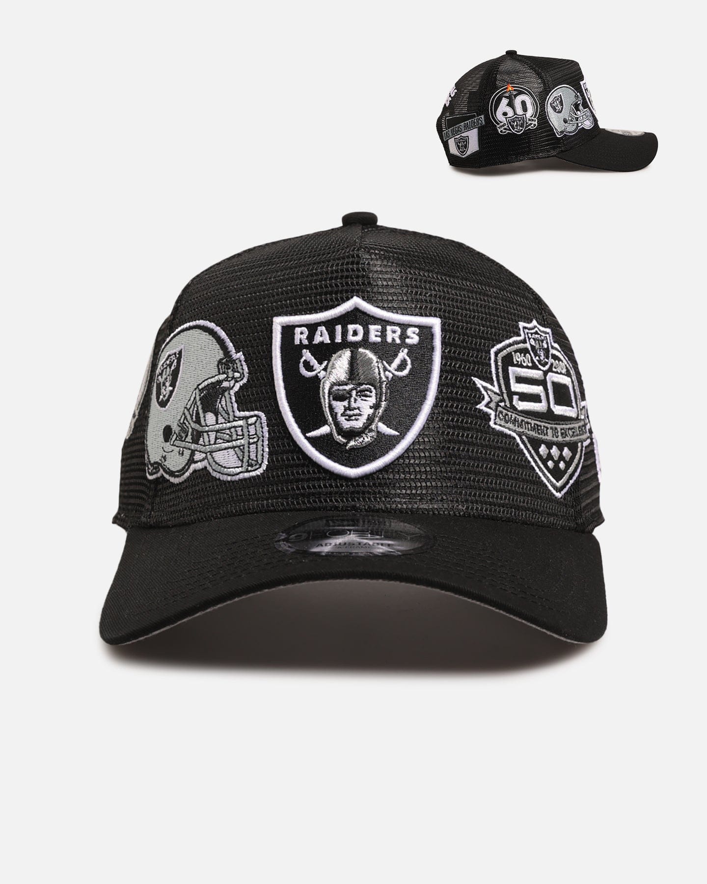 New Era Las Vegas Raiders Mesh Crown All Over Logos 9FORTY A - Frame Snapback Official Team Colour
