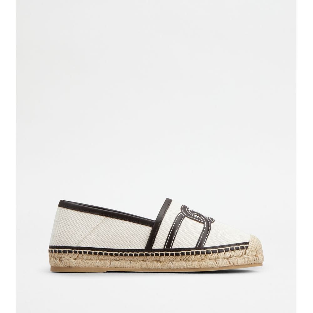 Tod's Tods Kate Espadrilles In Canvas And Leather Beige Black Womens
