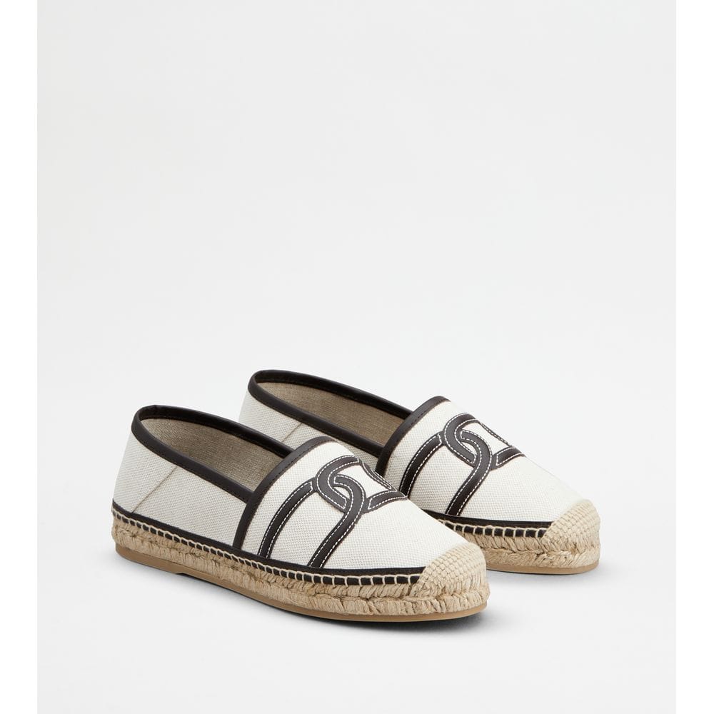 Tod's Tods Kate Espadrilles In Canvas And Leather Beige Black Womens