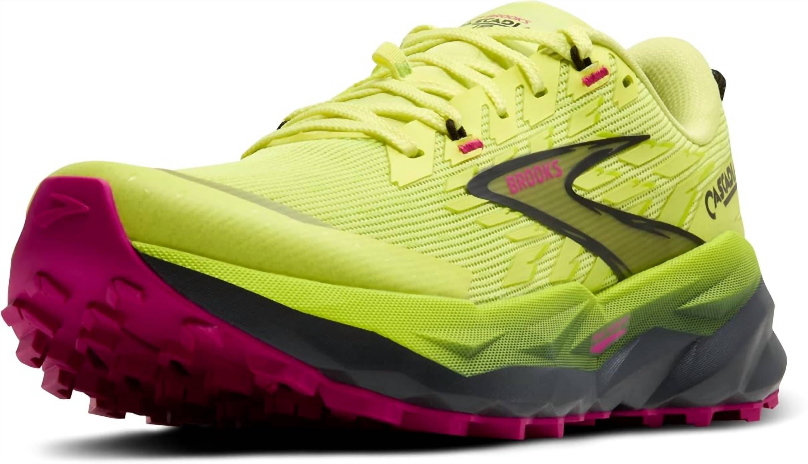 Magenta Women’S Cascadia 19 Mountain Trail Running Shoe In Sunny Lime/black/magenta