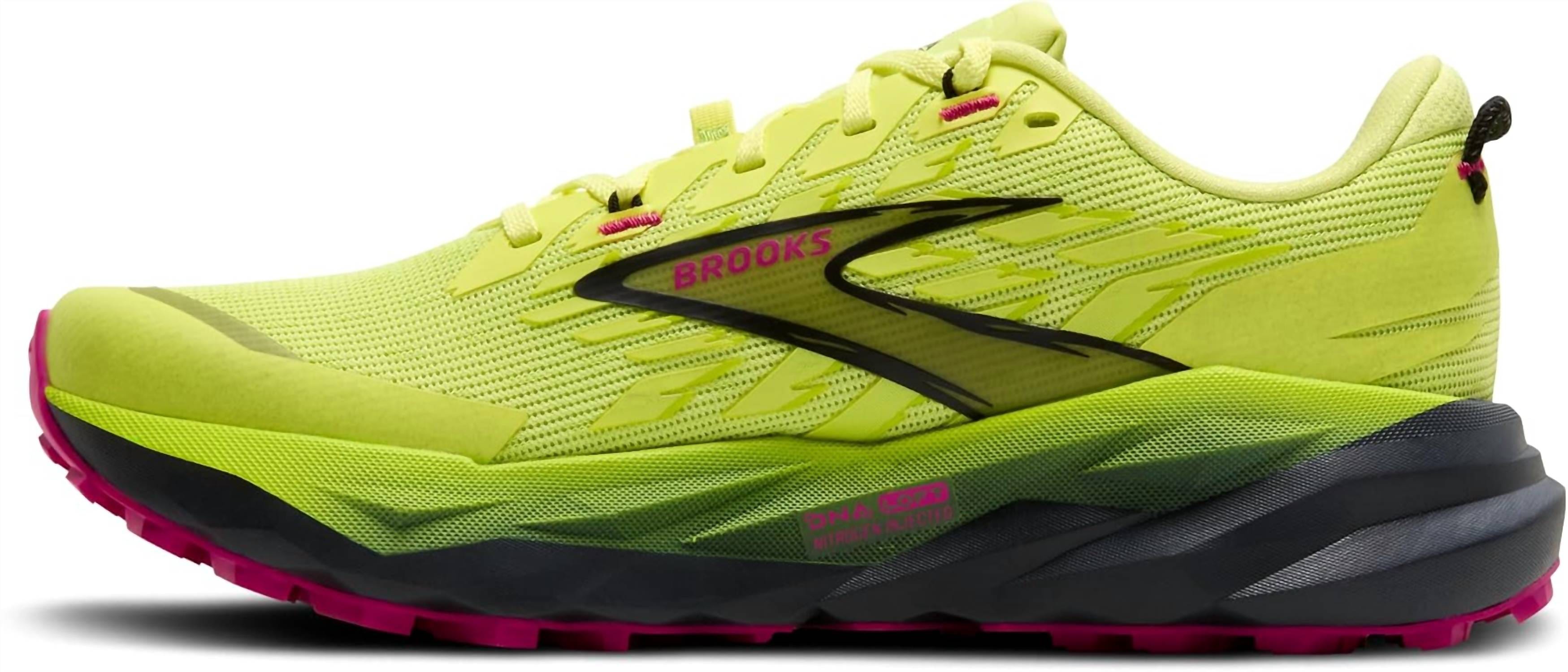 Magenta Women’S Cascadia 19 Mountain Trail Running Shoe In Sunny Lime/black/magenta