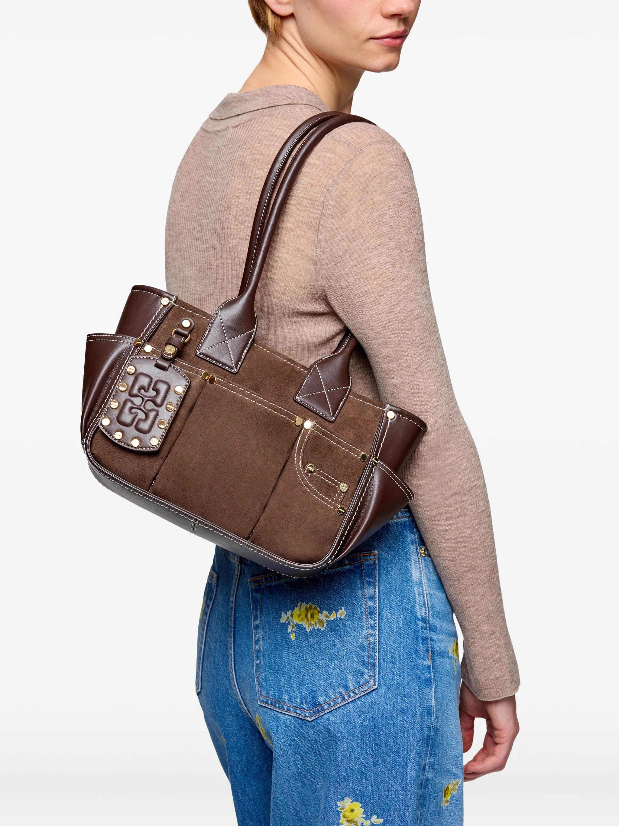 GANNI small Posy stud embellished shoulder bag