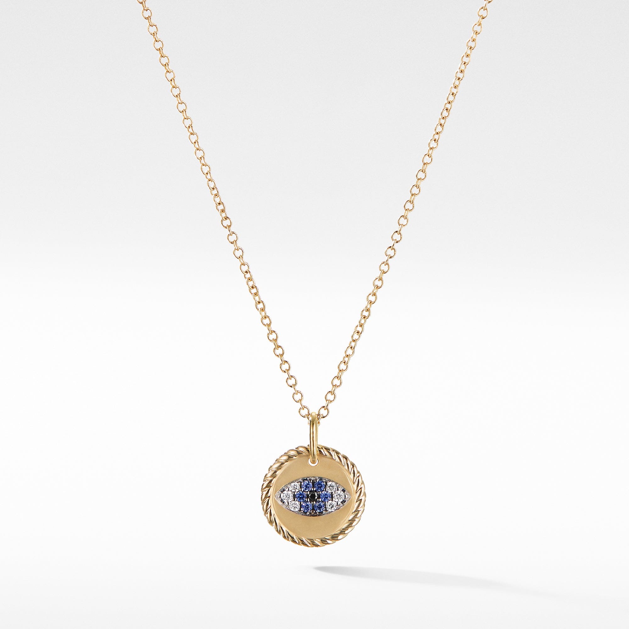 David Yurman Cable Collectibles Evil Eye Charm Necklace with Blue Sapphire, Black Diamonds, and Diamonds in Gold - N12153D88ABSBDDI
