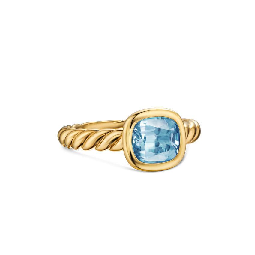 David Yurman DY Mercer Stone Ring in 18K Yellow Gold with Sky Blue Topaz, 7 mm, Size 6