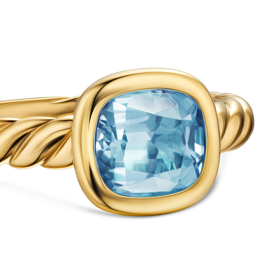 David Yurman DY Mercer Stone Ring in 18K Yellow Gold with Sky Blue Topaz, 7 mm, Size 6