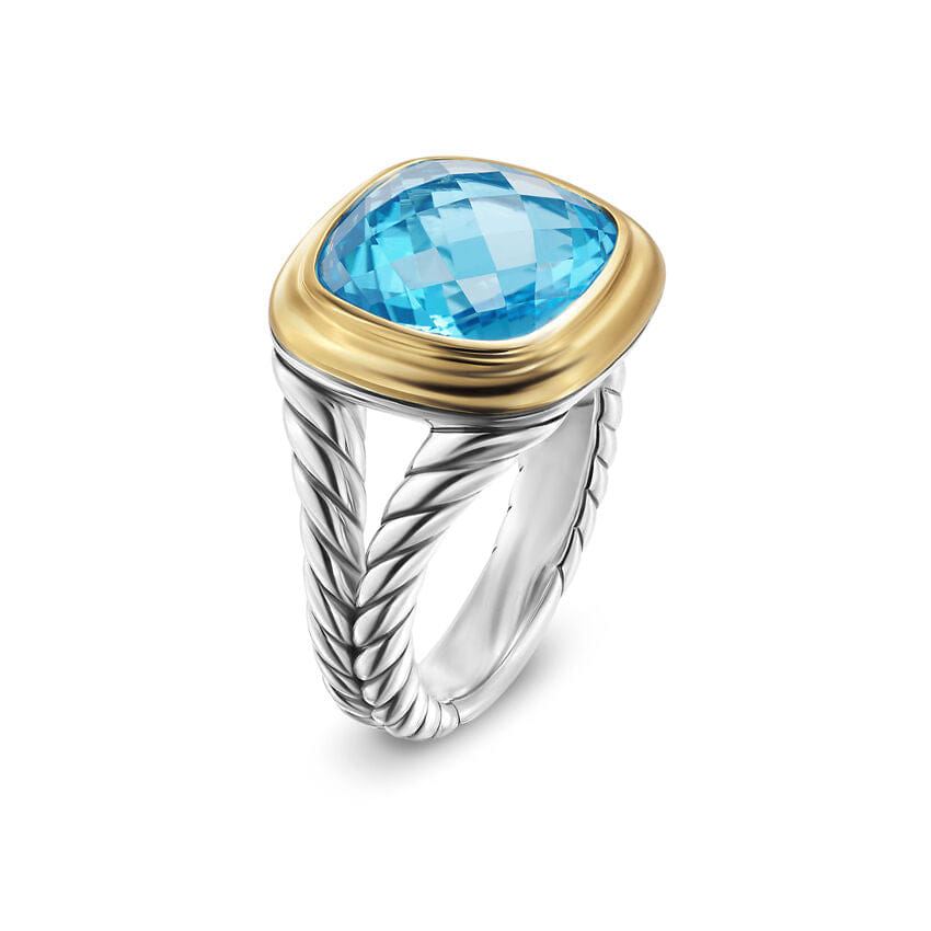 David Yurman Albion Ring in Sterling Silver with 18K Yellow Gold and Blue Topaz, 11 mm, Size 7