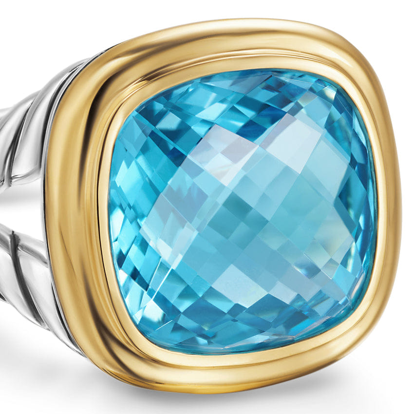 David Yurman Albion Ring in Sterling Silver with 18K Yellow Gold and Blue Topaz, 11 mm, Size 7