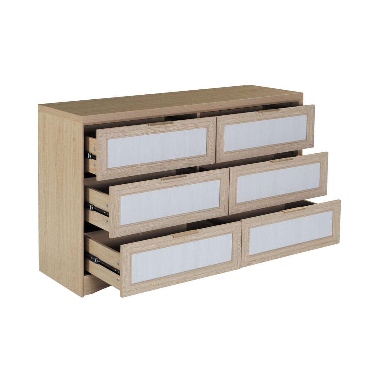 Off-White Streamdale Transitional 6 - Drawer Light Oak & Off - White Farmhouse Dresser