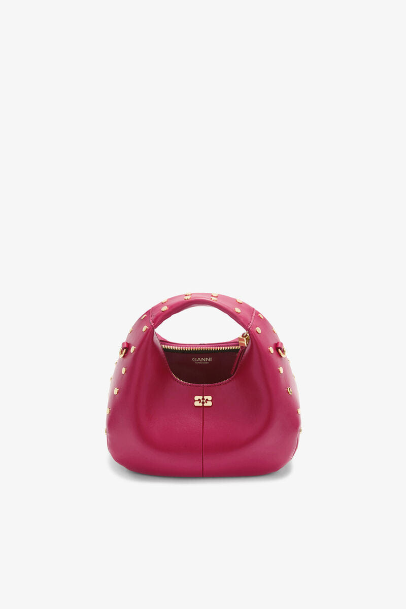 Ganni Persian Red Mini Hobo Bag Studs In Red