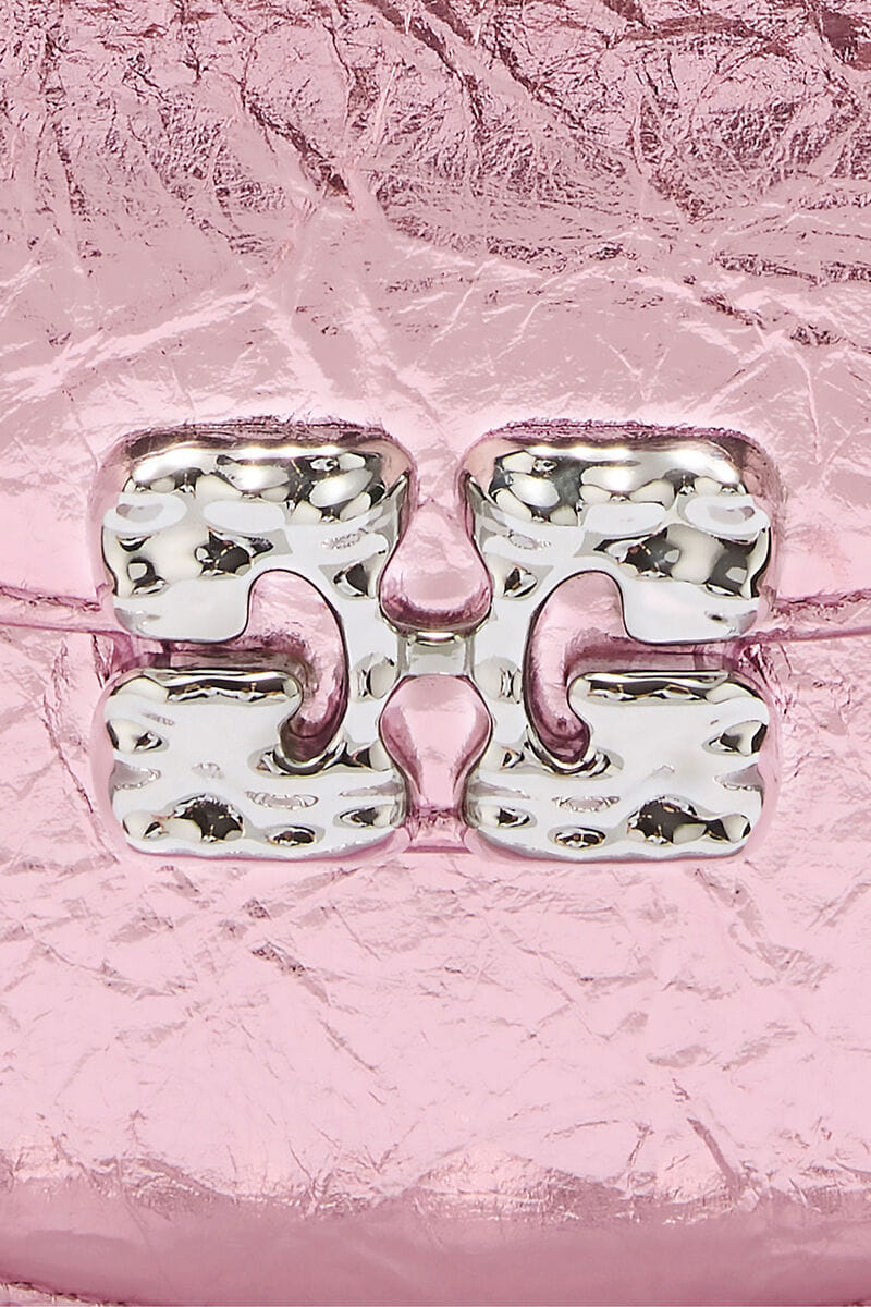 Ganni Silver Pink Lulu Wallet On Chain In Metallic