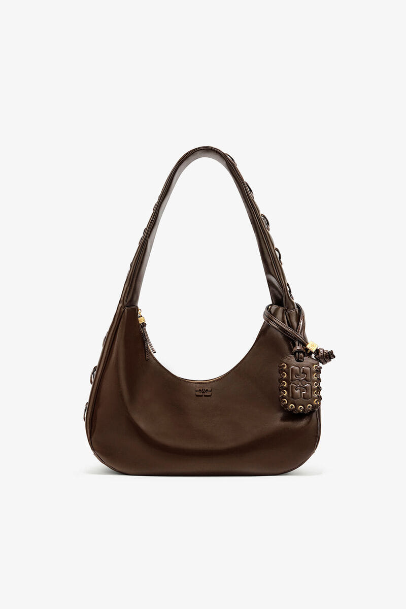 Ganni Dark Olive Green Medium Laces Hobo Bag