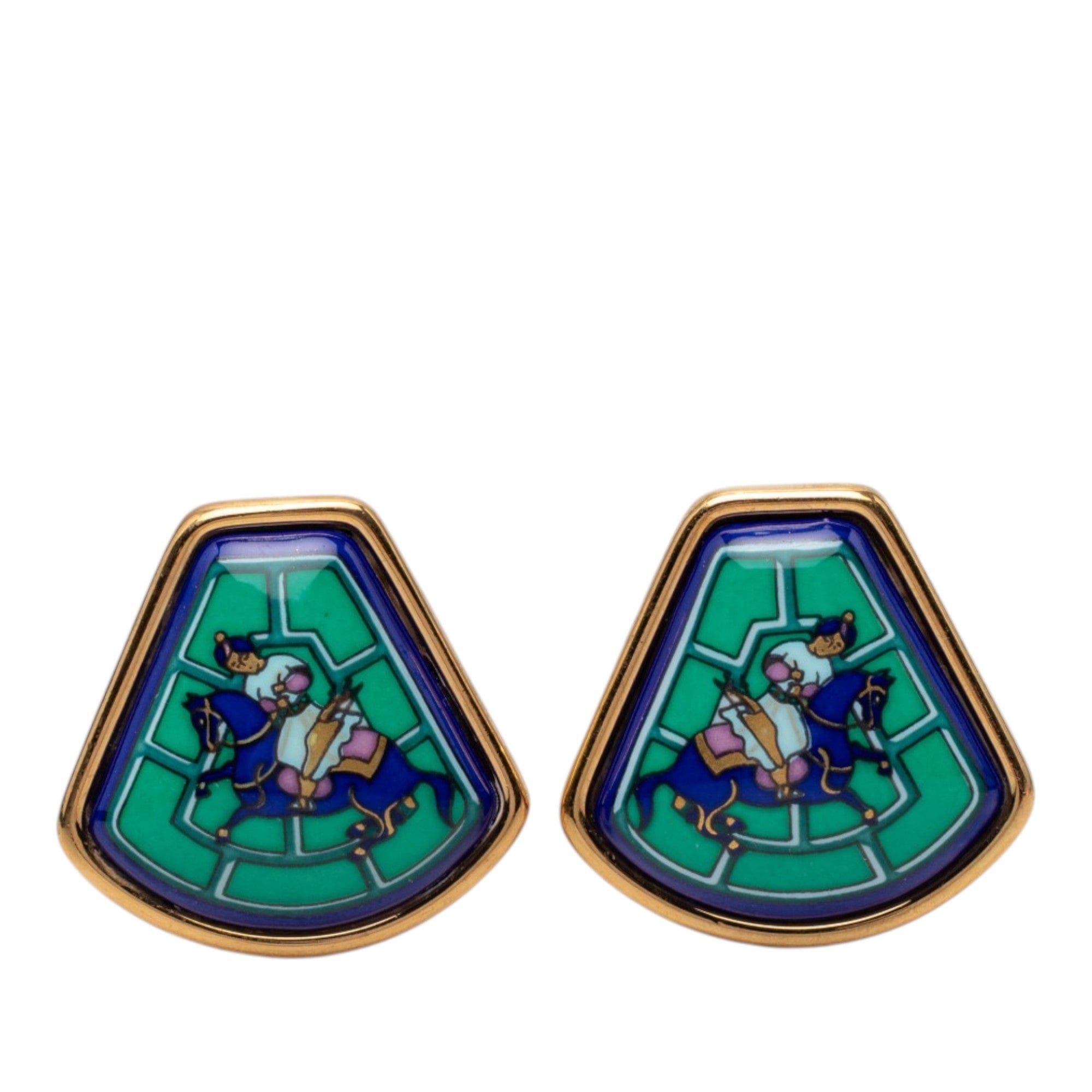 Hermès Enamel Jockey Cloisonne Clip On Earrings