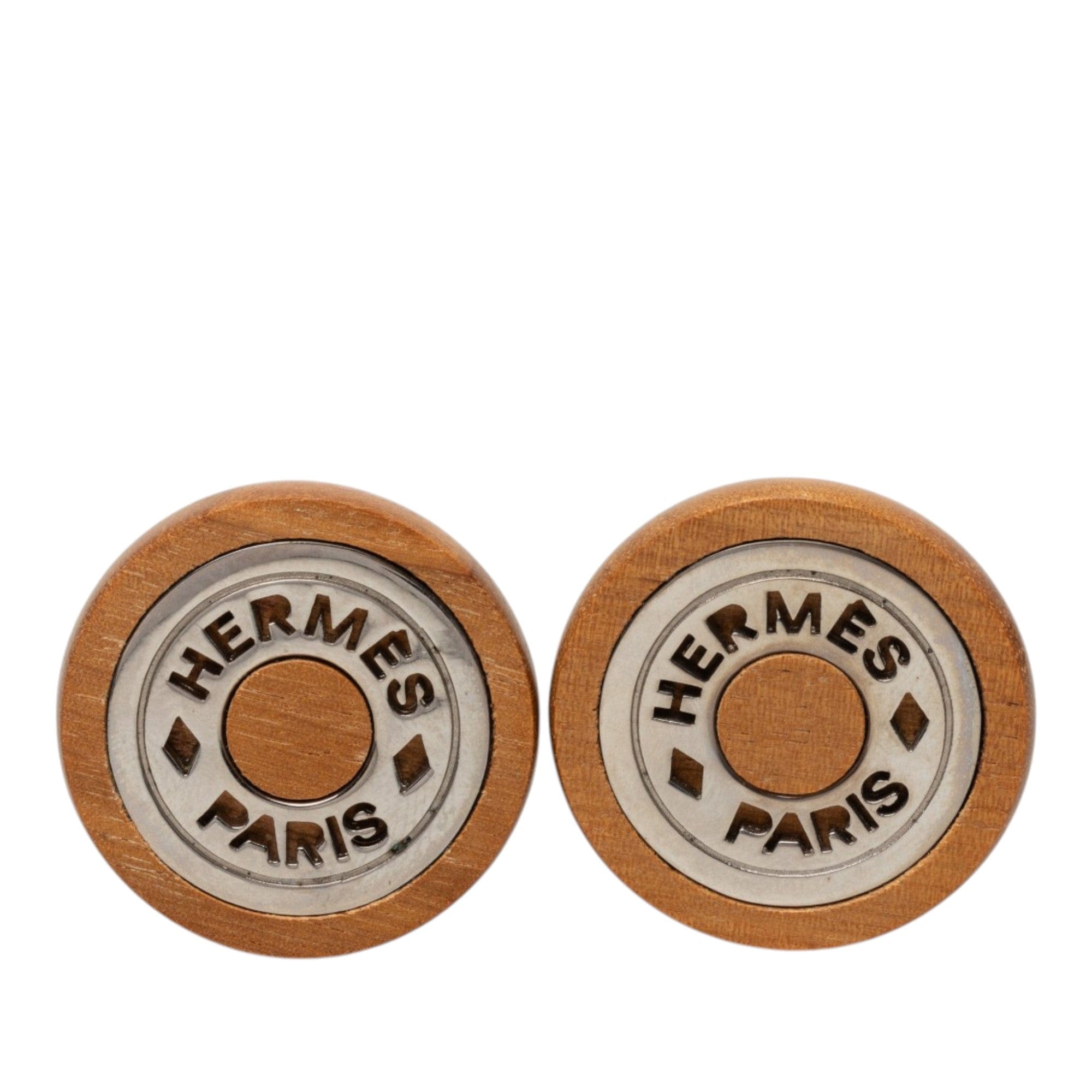 Hermès Wood and Palladium Sellier Clip On Earrings