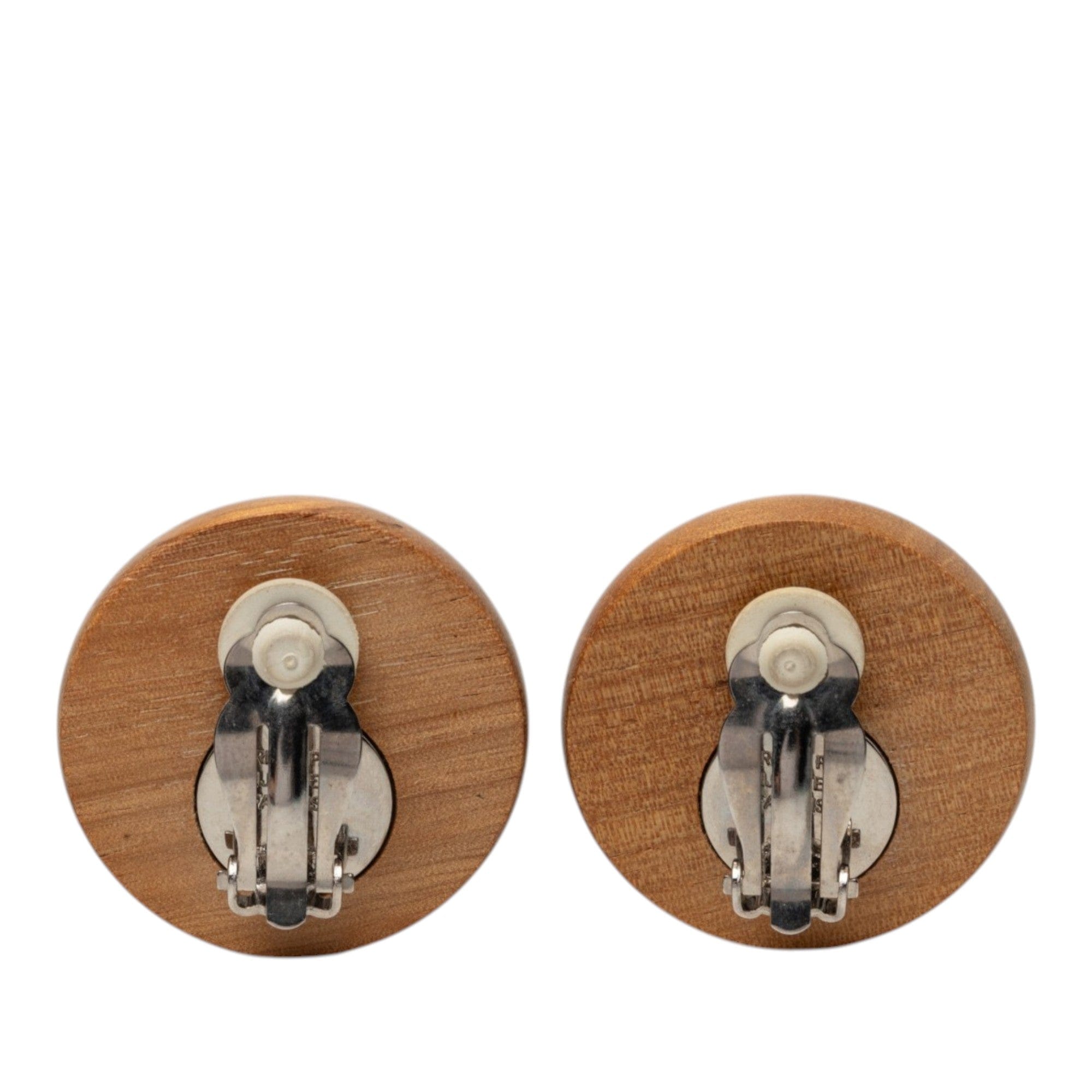 Hermès Wood and Palladium Sellier Clip On Earrings