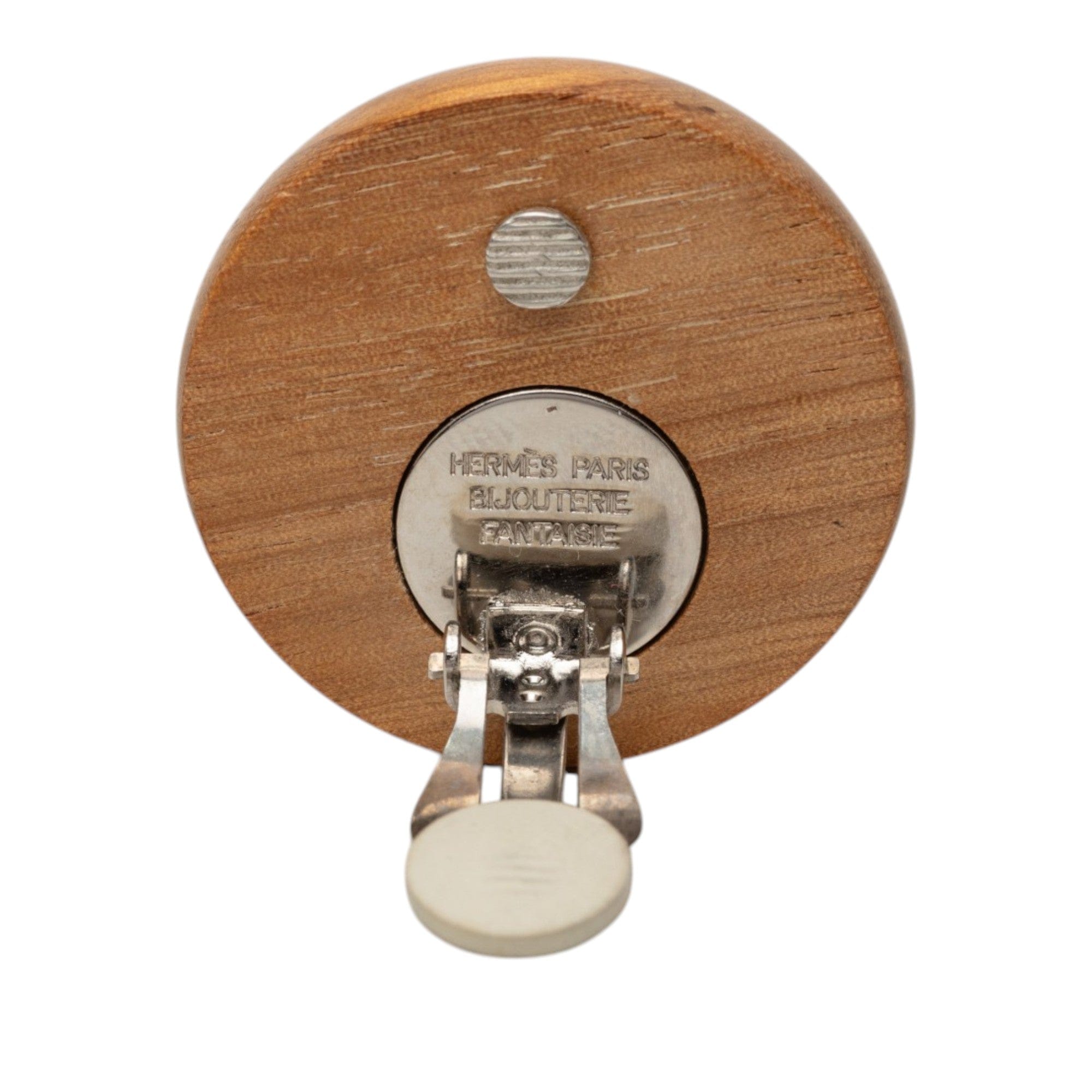 Hermès Wood and Palladium Sellier Clip On Earrings