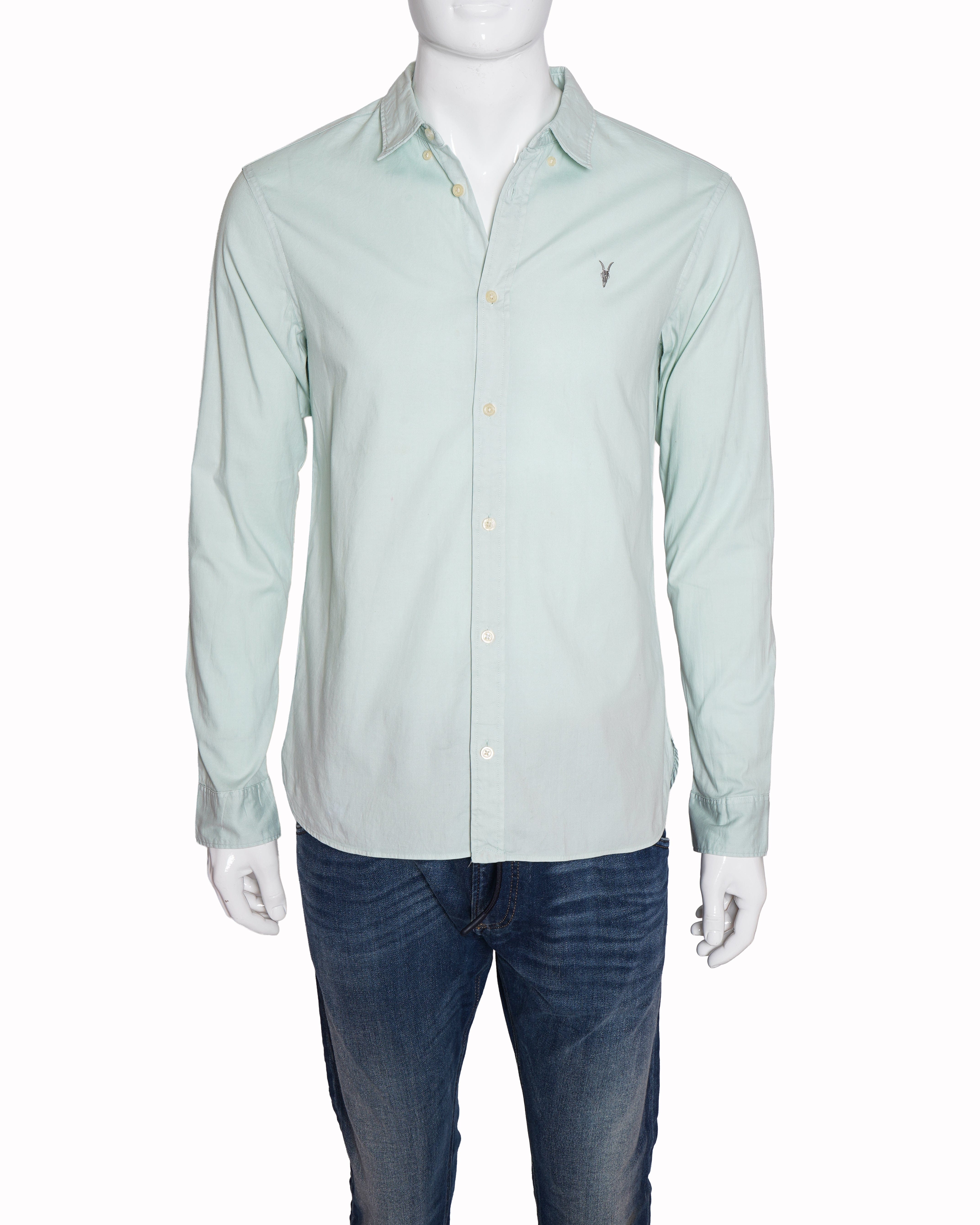 Allsaints Mint Green Long - Sleeve Cotton Ramskull Shirt