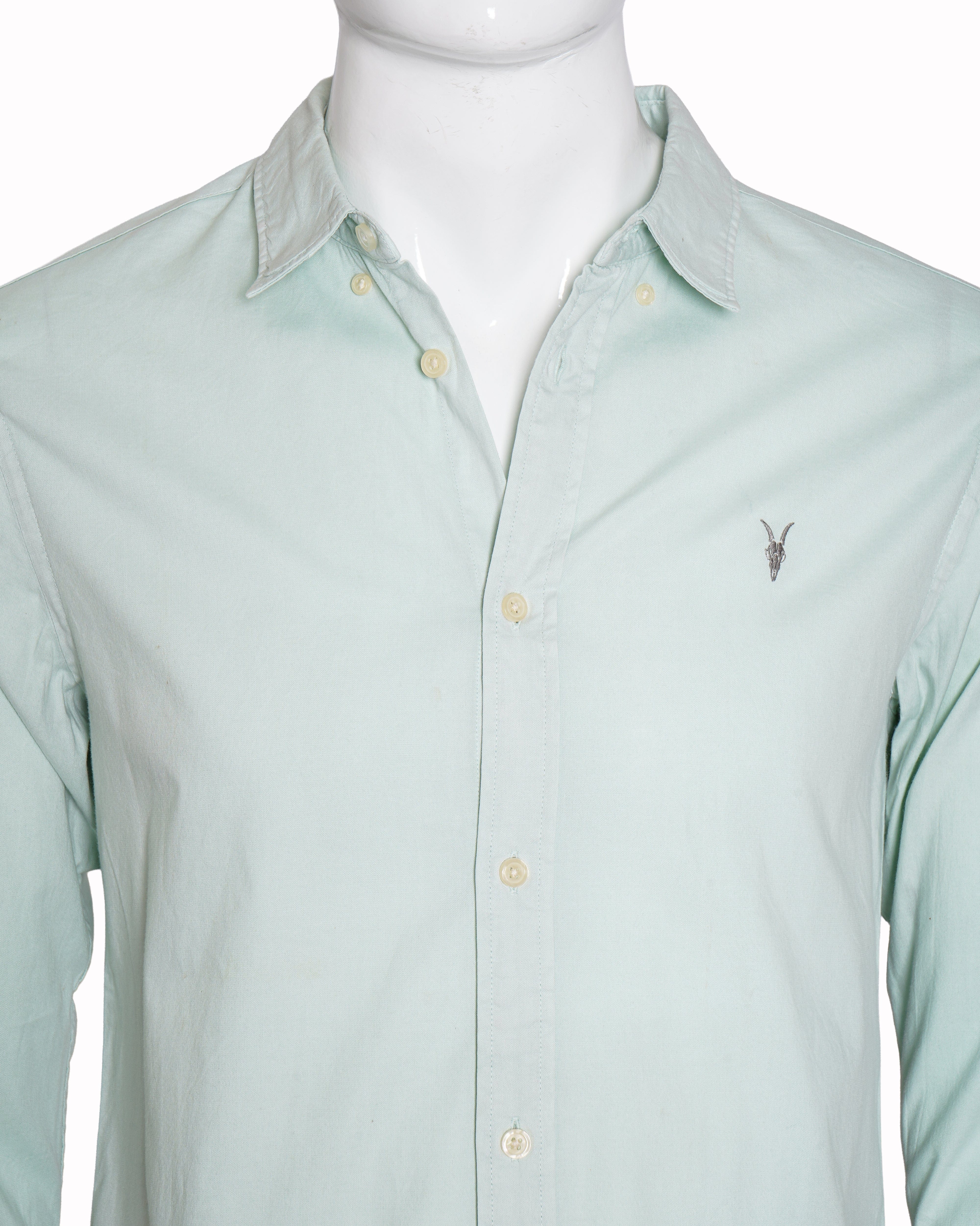 Allsaints Mint Green Long - Sleeve Cotton Ramskull Shirt
