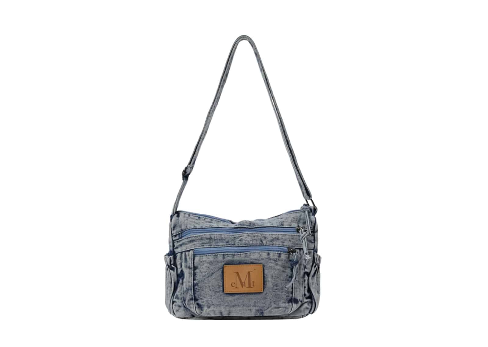 Mucent Stone Washed Denim Crossbody Bag Blue