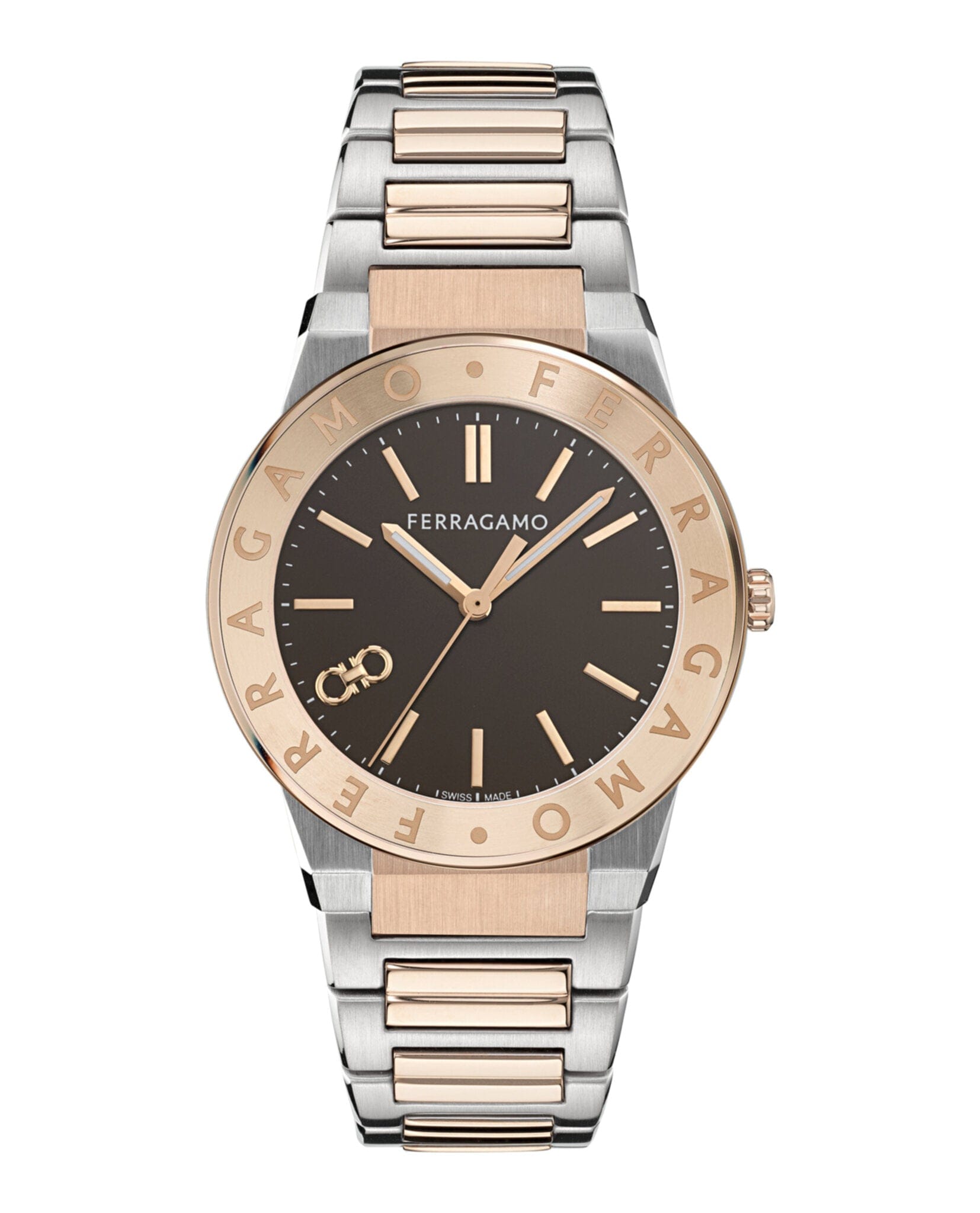 Ferragamo Mens Two Tone 41 mm Bracelet Fashion Watch